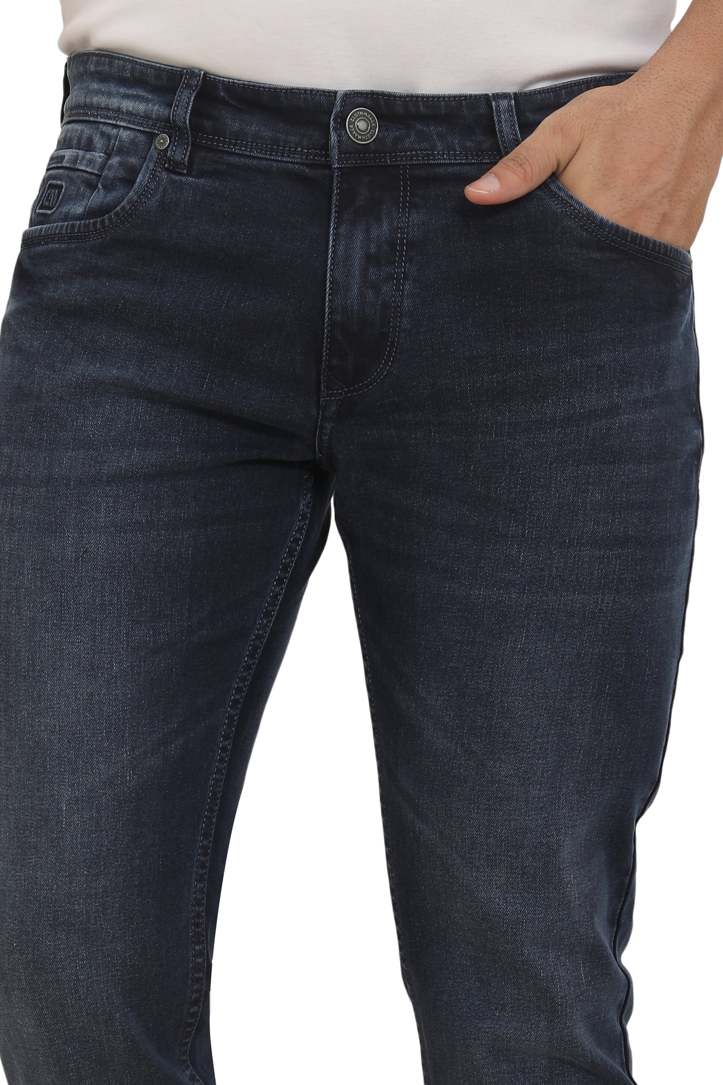 Men's Slim Fit Ankle Length Deep Blue Stretchable Denim Jeans 475