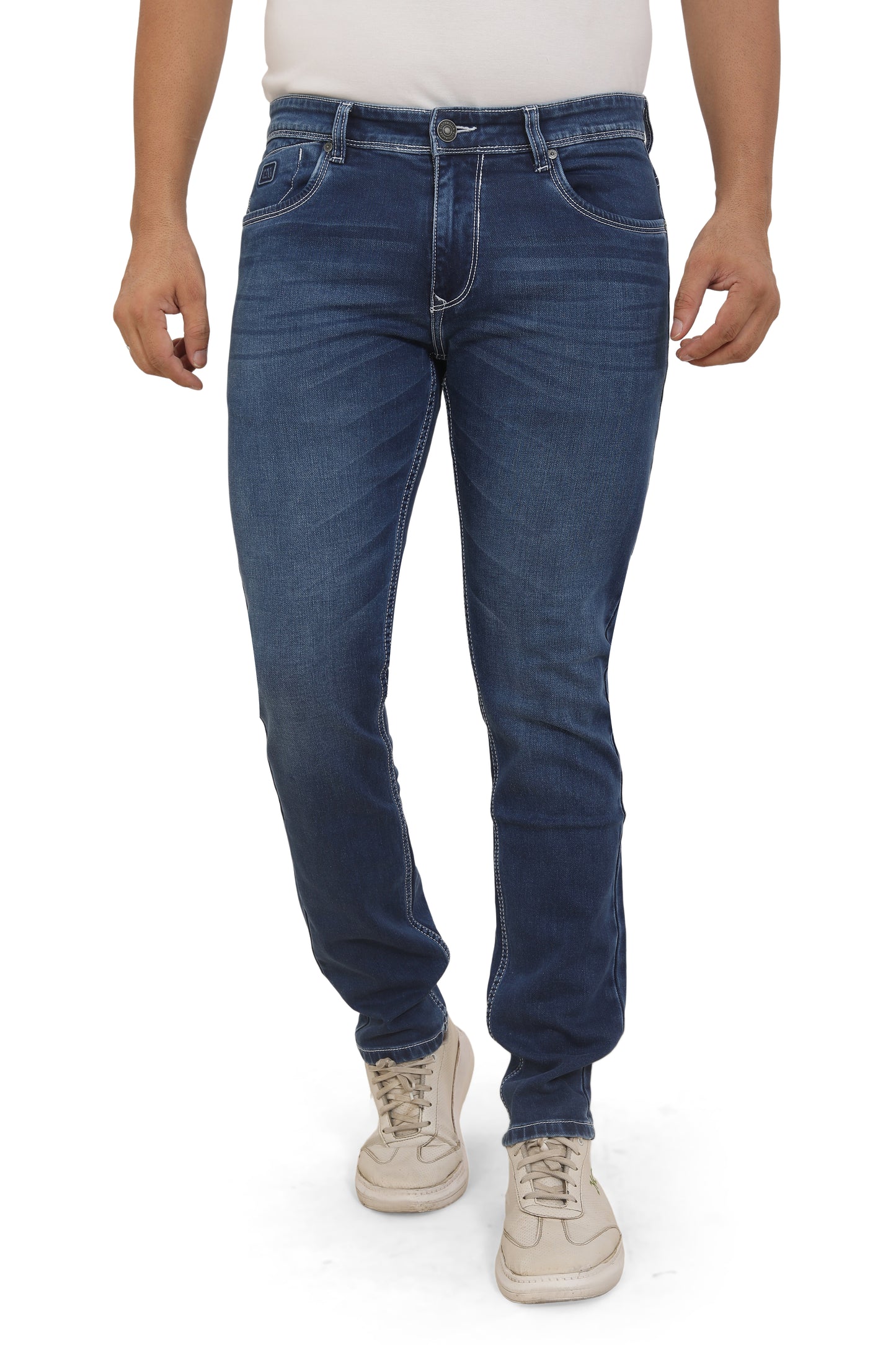Men's Slim Fit Ankle Length Mid Blue Stretchable Denim Jeans 478
