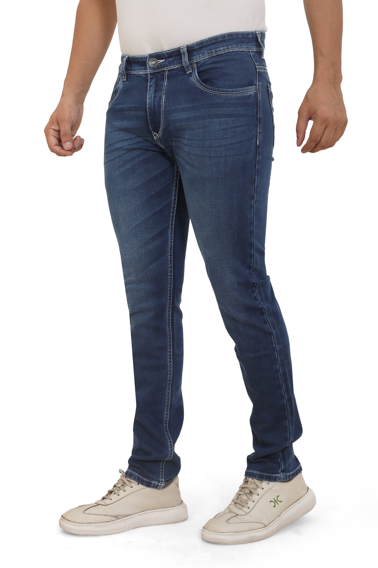 Men's Slim Fit Ankle Length Mid Blue Stretchable Denim Jeans 478