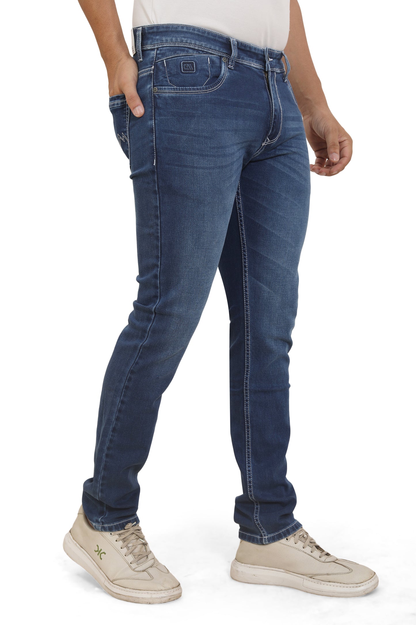 Men's Slim Fit Ankle Length Mid Blue Stretchable Denim Jeans 478