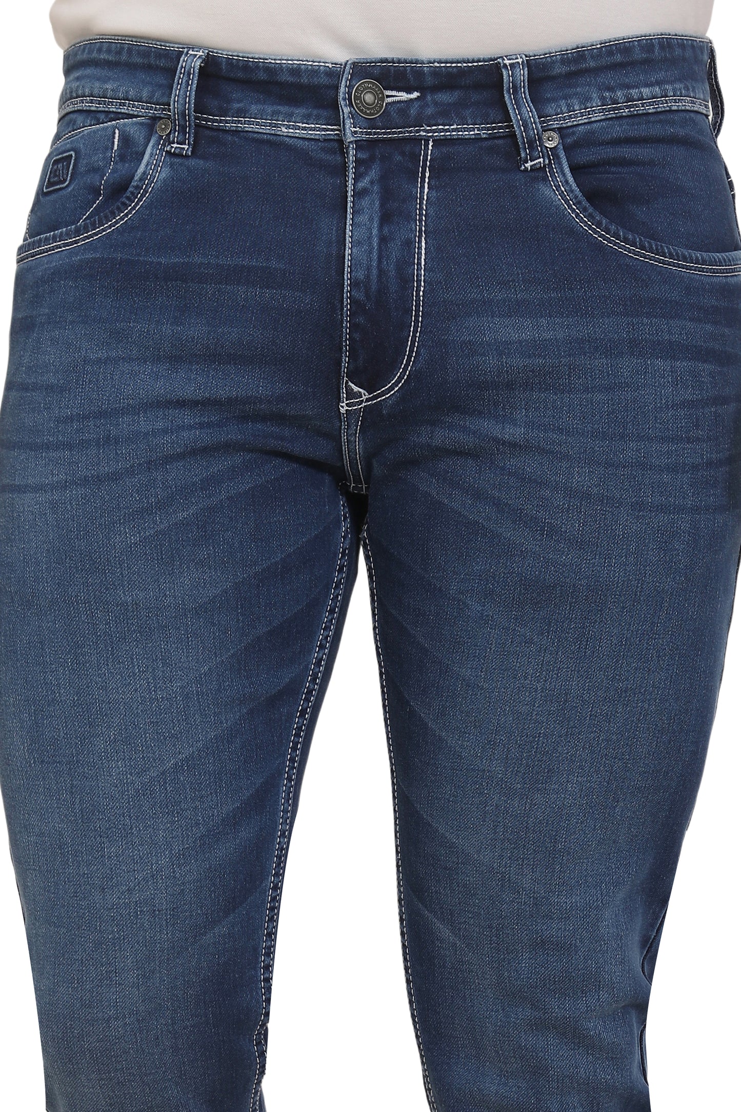 Men's Slim Fit Ankle Length Mid Blue Stretchable Denim Jeans 478