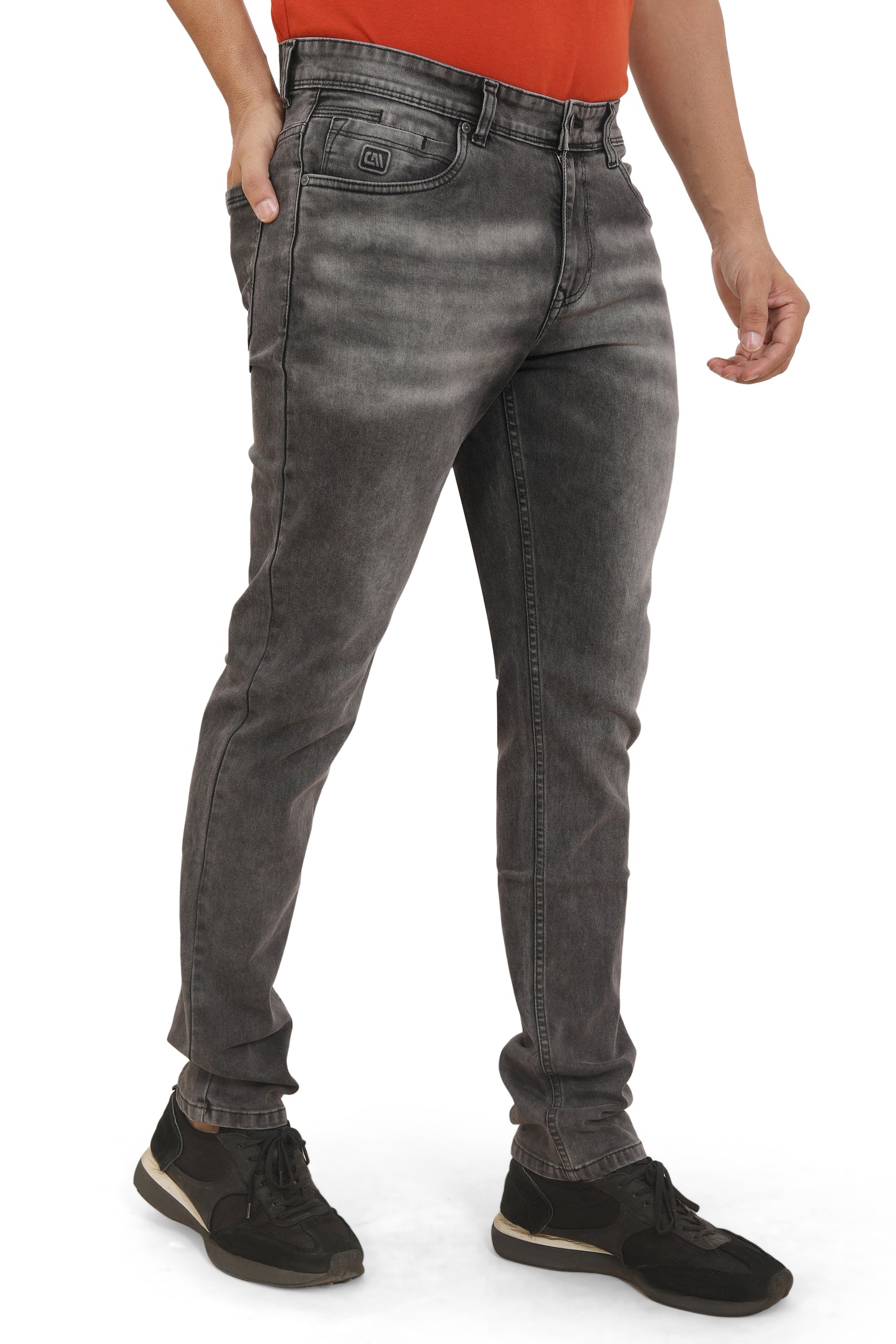 Men's Slim Fit Ankle Length Charcoal Stretchable Denim Jeans 493