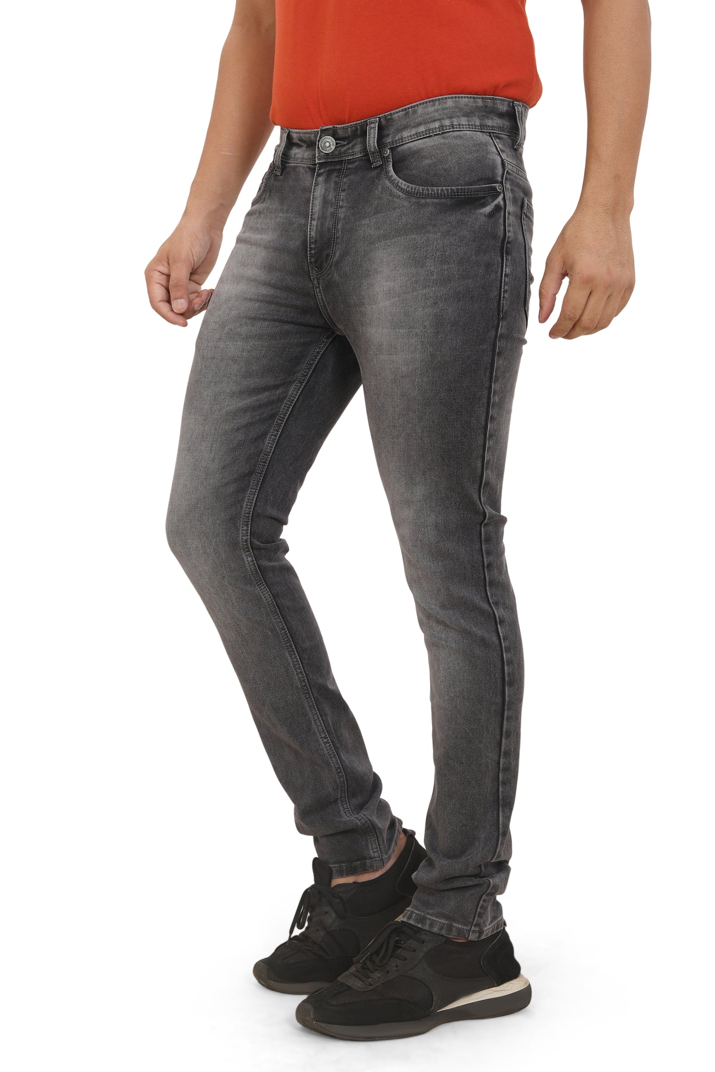Men's Slim Fit Ankle Length Charcoal Stretchable Denim Jeans 491