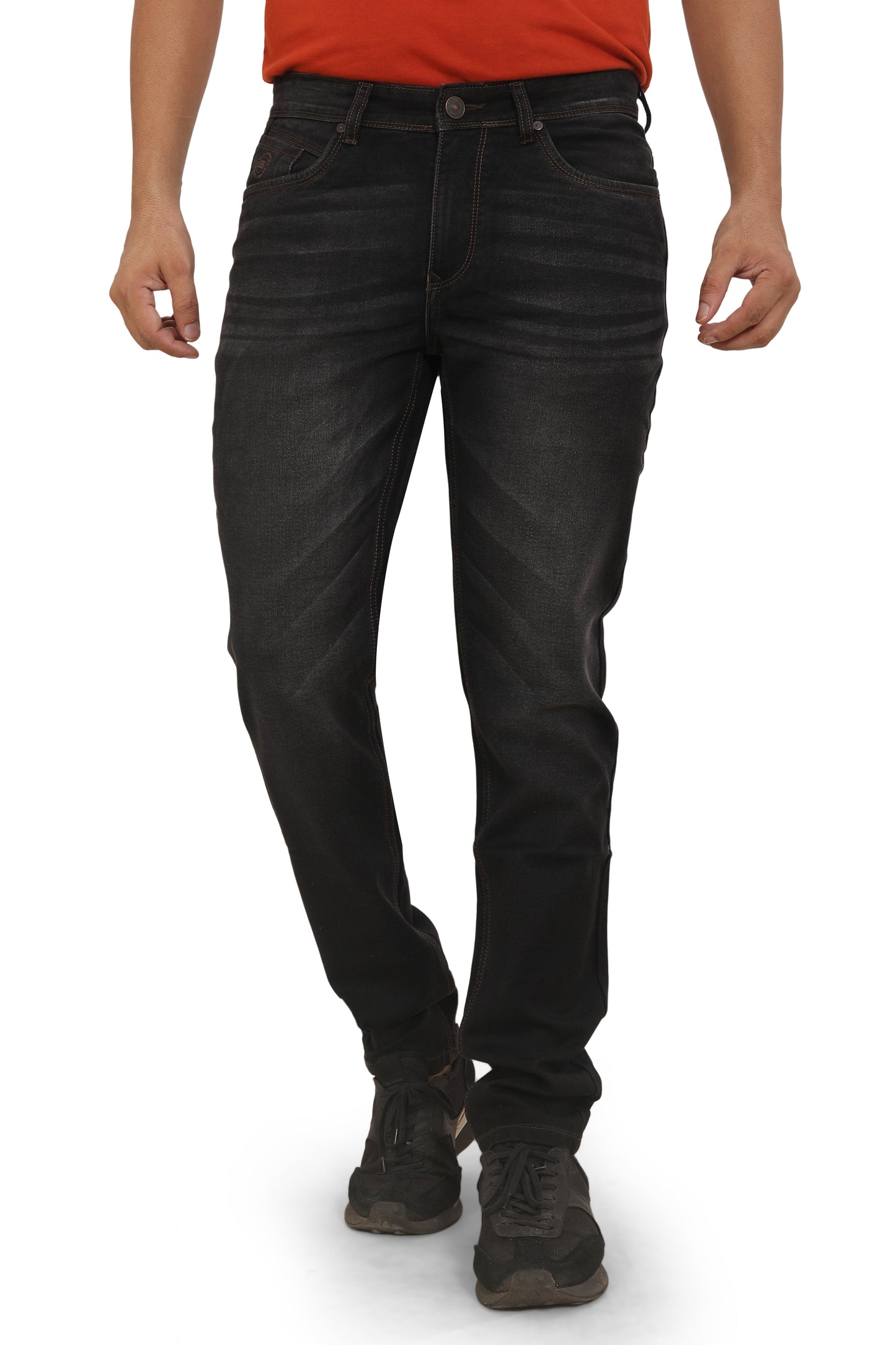 Men's Slim Fit Ankle Length Deep Black Stretchable Denim Jeans 490