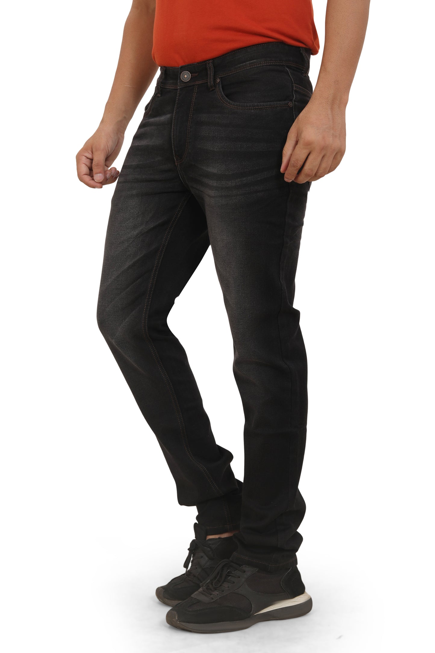 Men's Slim Fit Ankle Length Deep Black Stretchable Denim Jeans 490