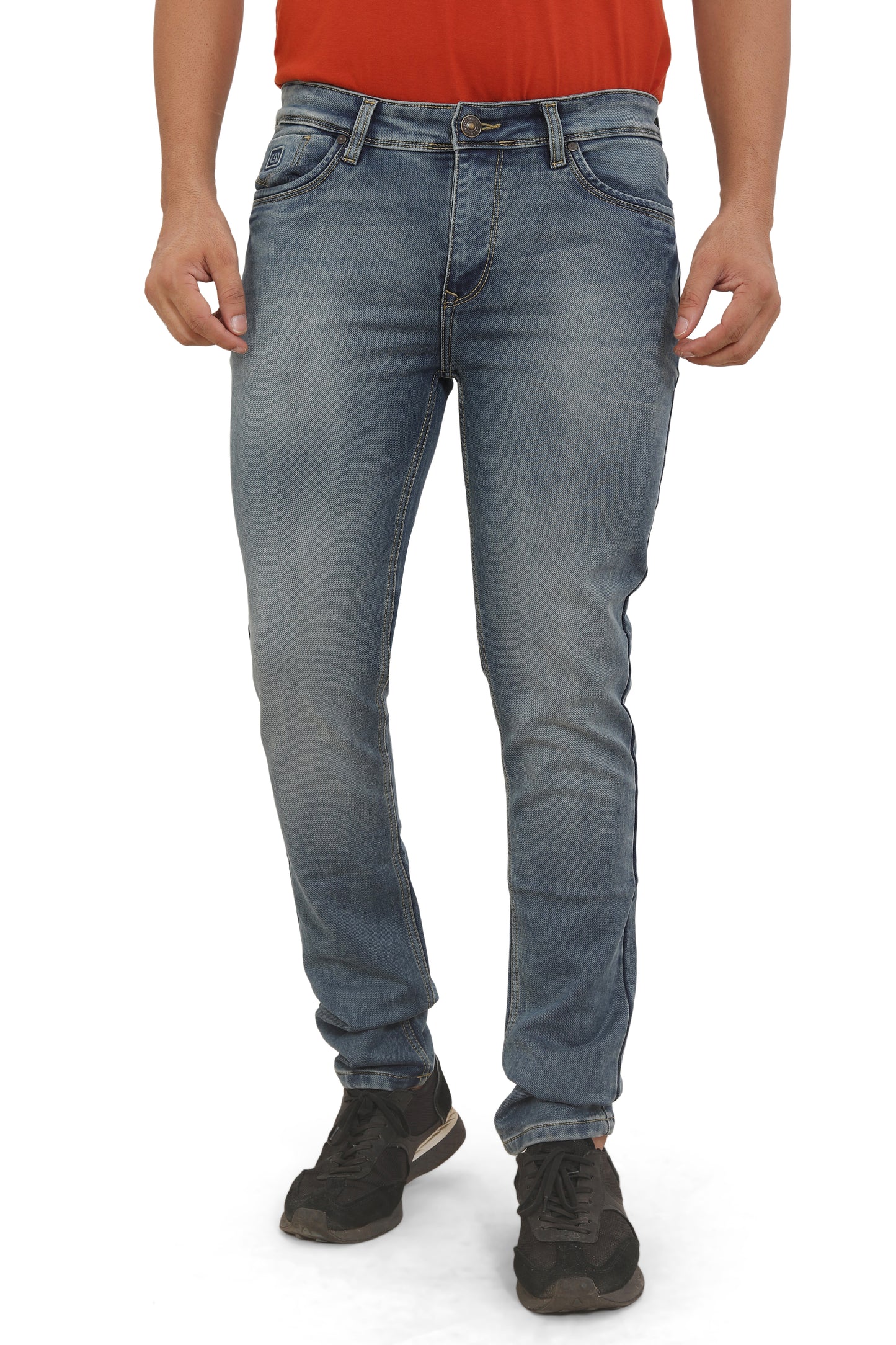 Men's Slim Fit Ankle Length Tinted Blue Stretchable Denim Jeans 485