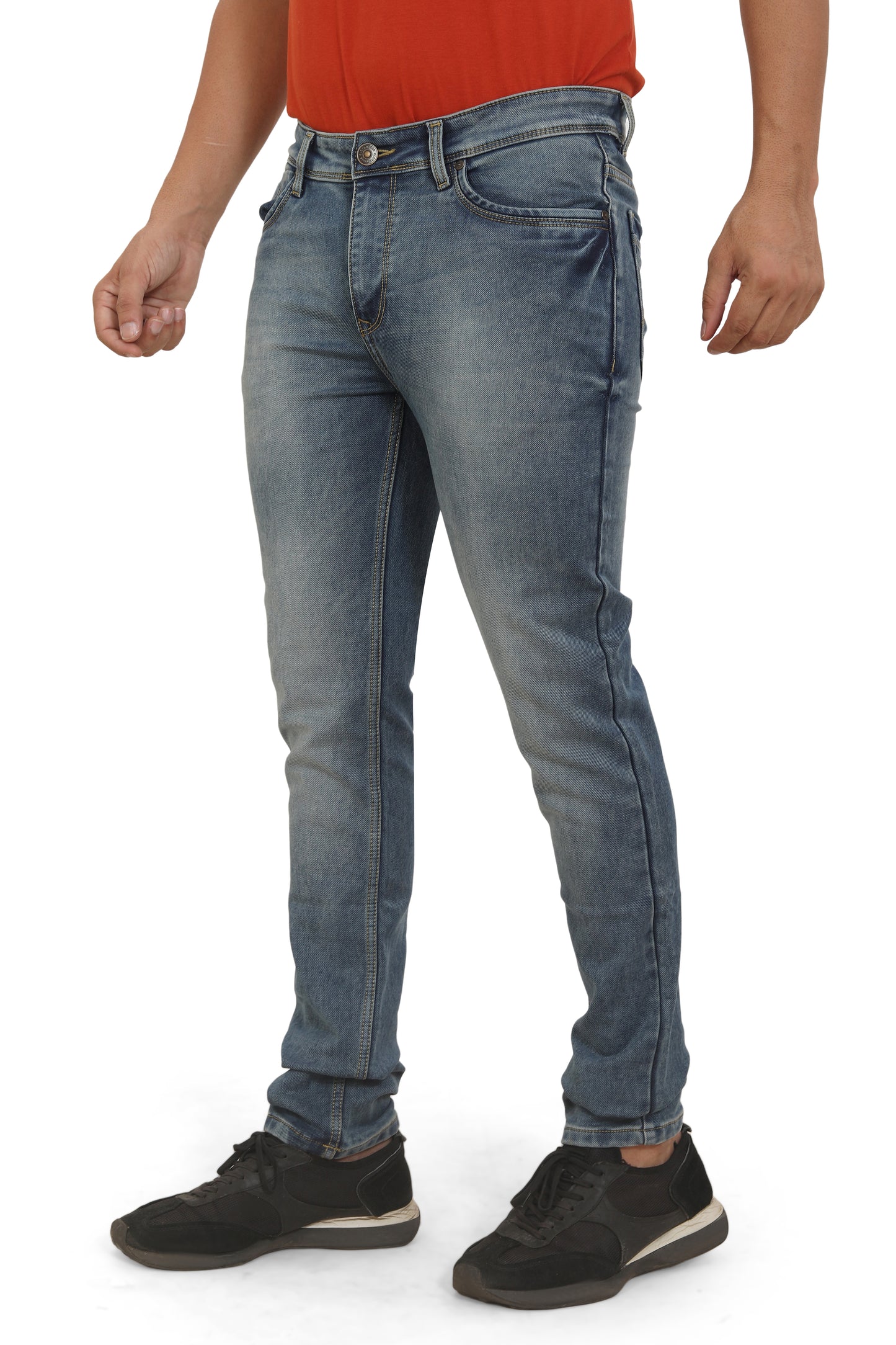 Men's Slim Fit Ankle Length Tinted Blue Stretchable Denim Jeans 485