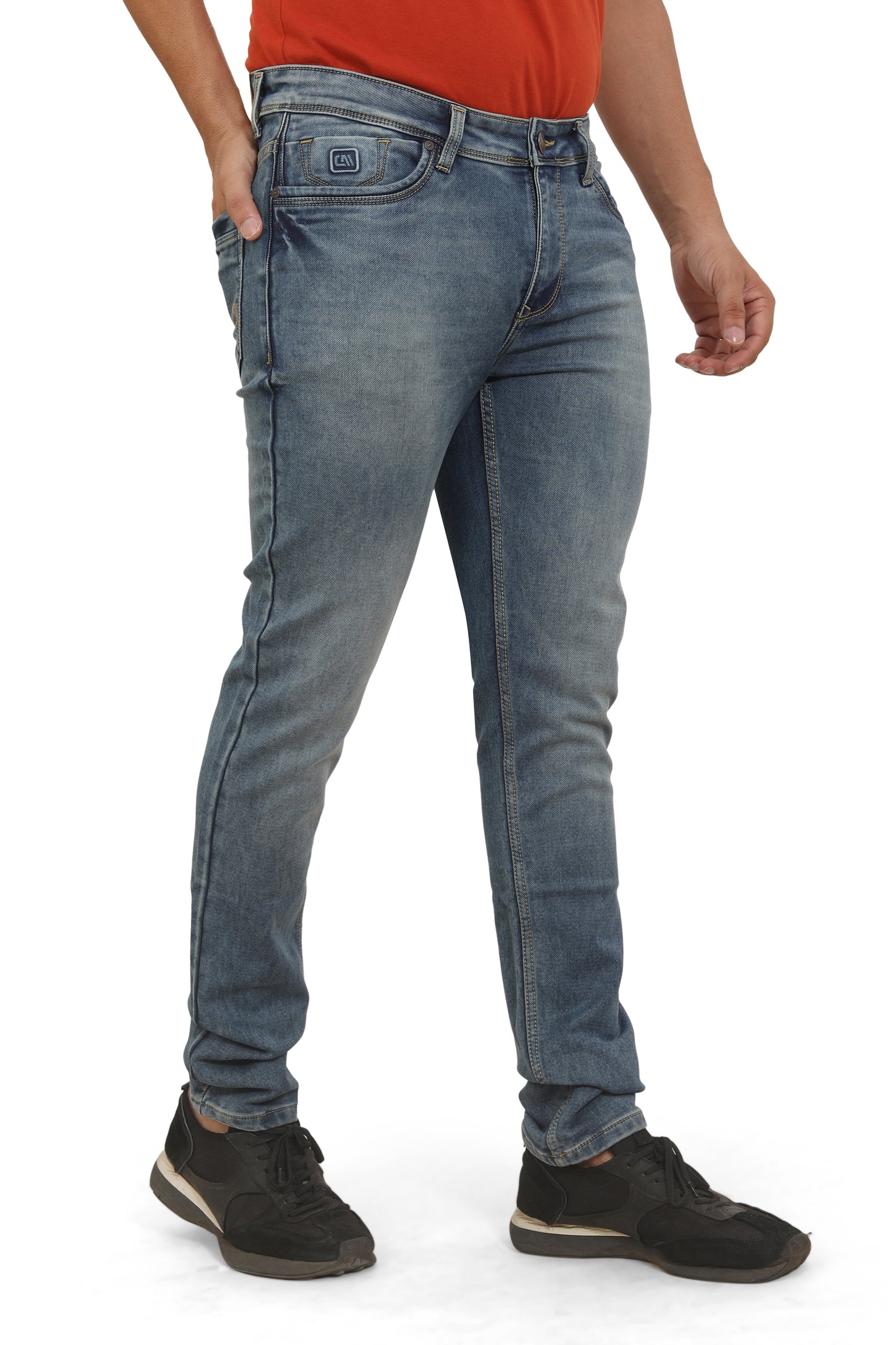 Men's Slim Fit Ankle Length Tinted Blue Stretchable Denim Jeans 485