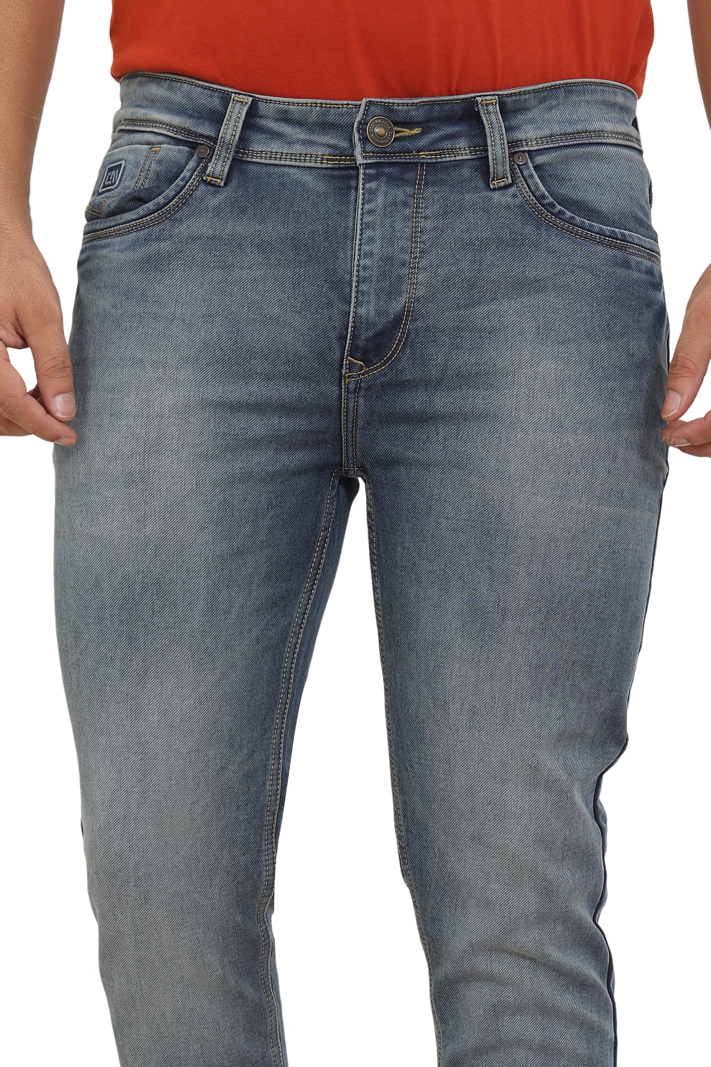 Men's Slim Fit Ankle Length Tinted Blue Stretchable Denim Jeans 485