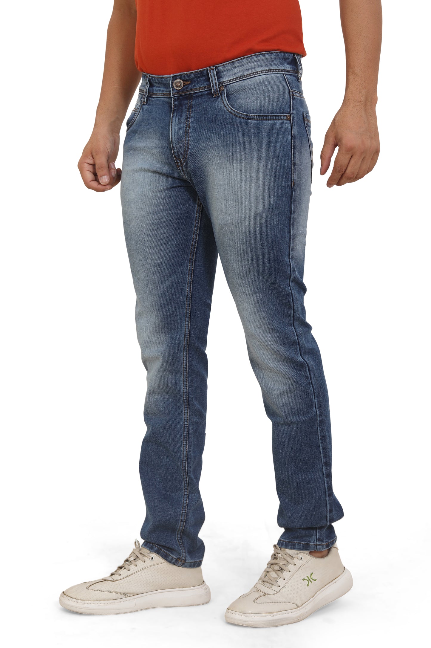 Men's Slim Fit Ankle Length Mid Blue Stretchable Denim Jeans 481