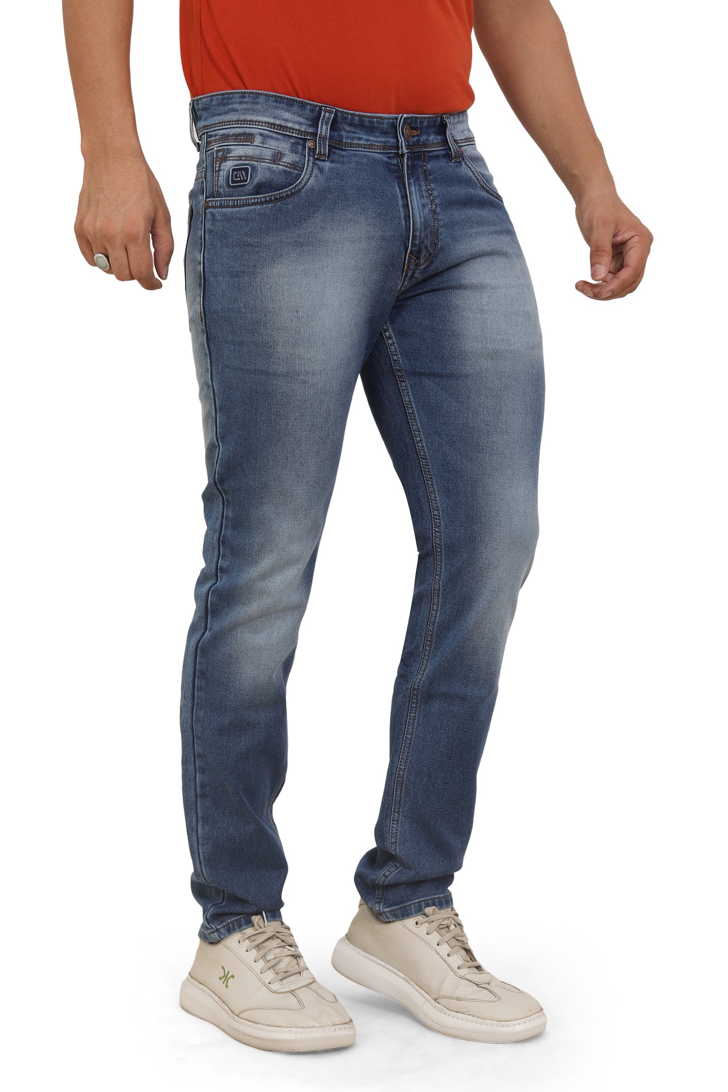 Men's Slim Fit Ankle Length Mid Blue Stretchable Denim Jeans 481