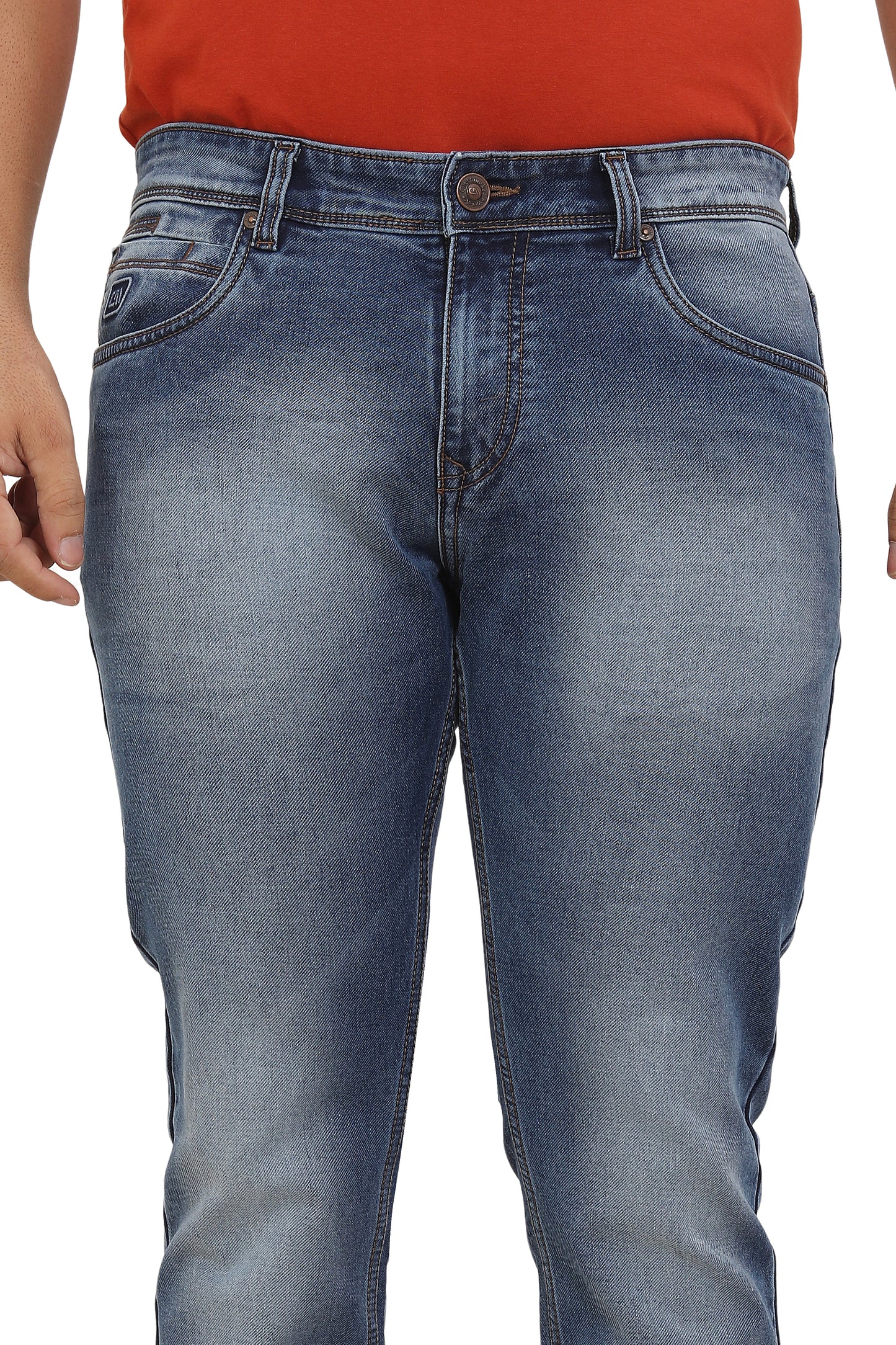 Men's Slim Fit Ankle Length Mid Blue Stretchable Denim Jeans 481