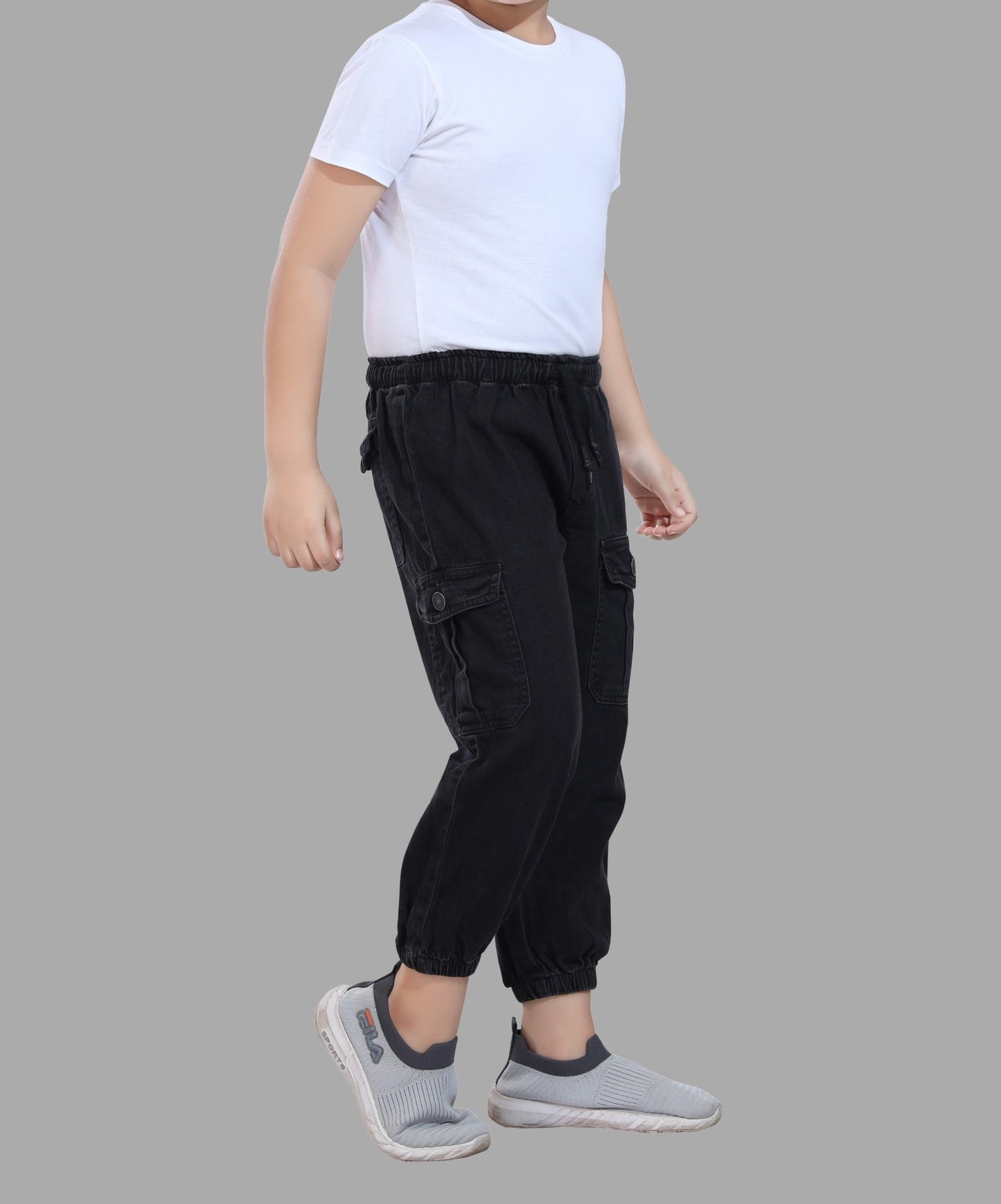 Boy's Joggers Fit Black Denim Jeans 100% Cotton - Comfortable & Stylish with Drawstring Waist 3020