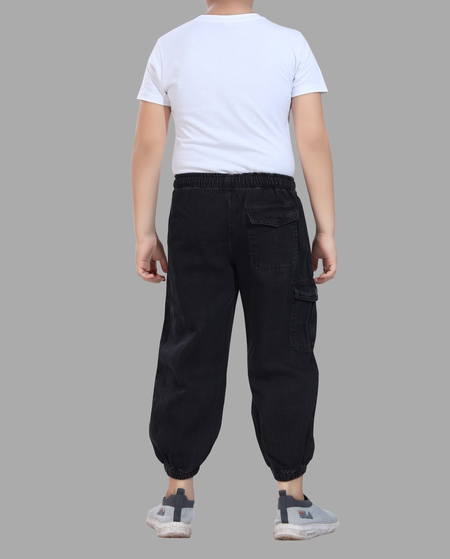 Boy's Joggers Fit Black Denim Jeans 100% Cotton - Comfortable & Stylish with Drawstring Waist 3020