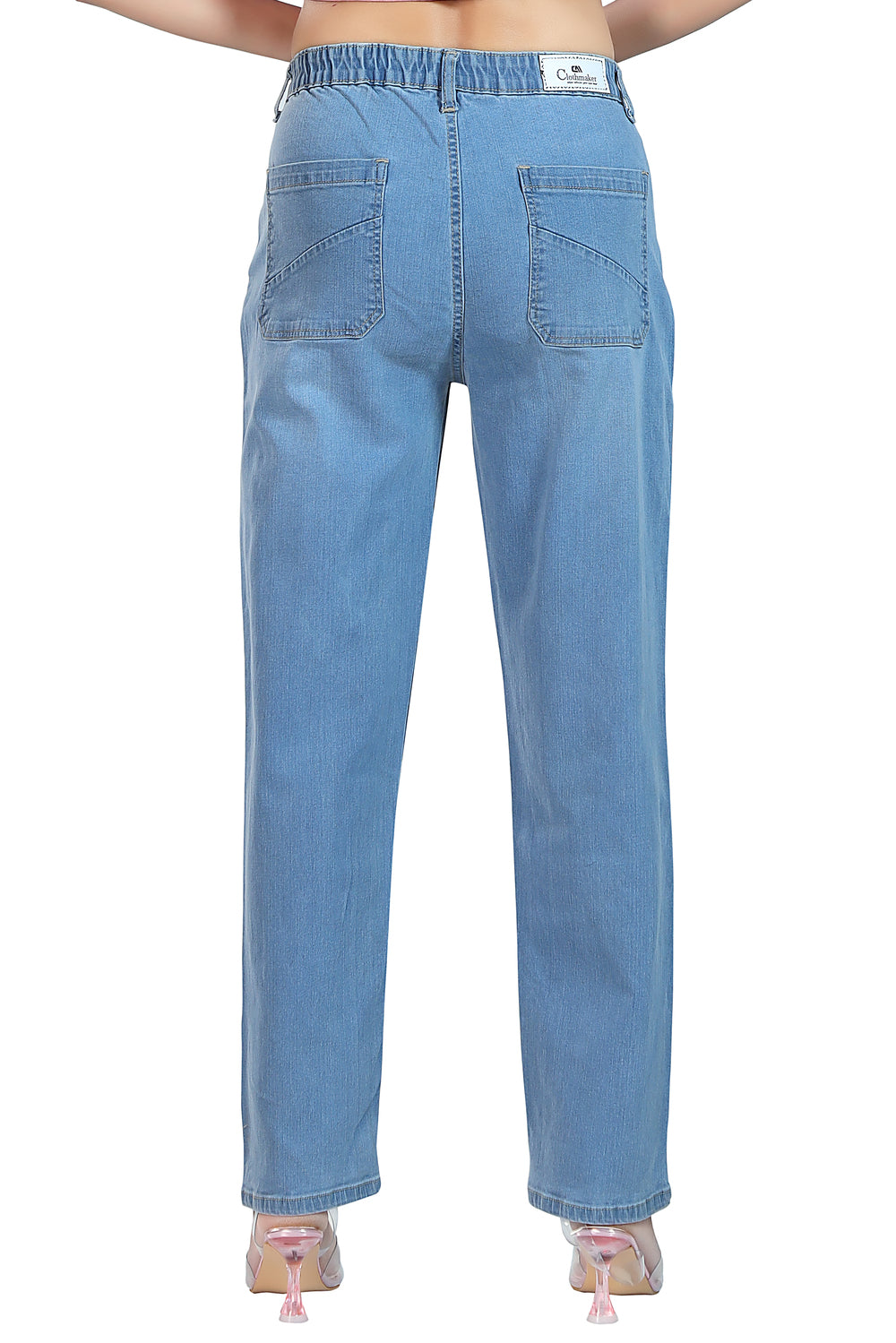 Women's Mid Rise Straight Fit Sky Blue Stretchable Denim Jeans 1024