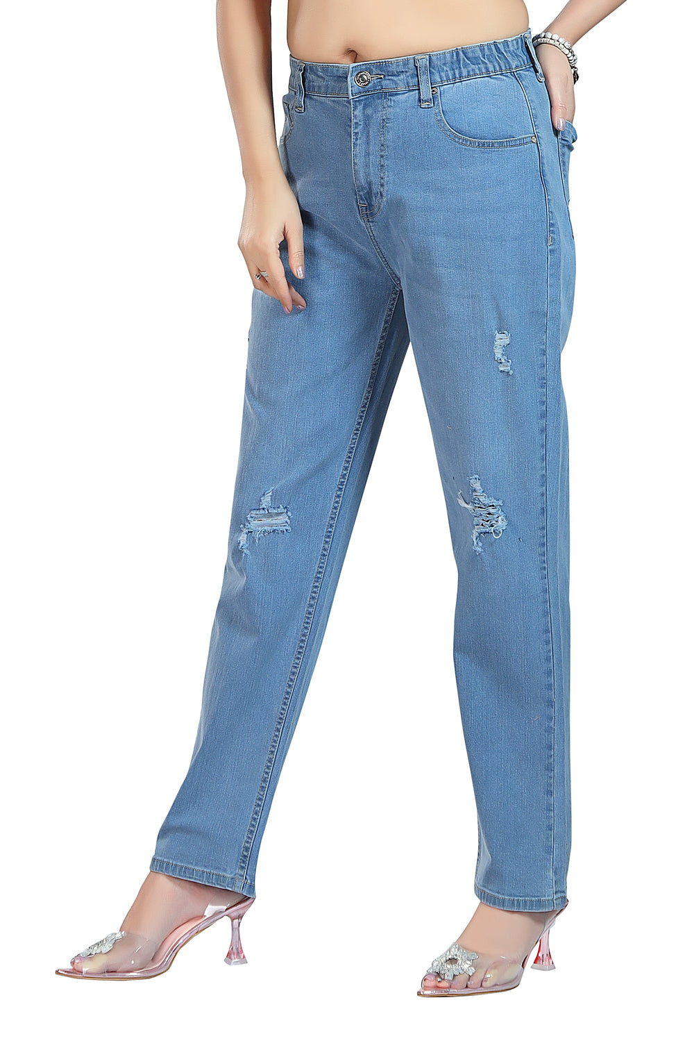 Women's Mid Rise Straight Fit Sky Blue Stretchable Denim Jeans 1024