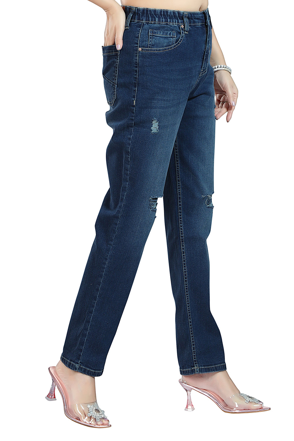 Women's Mid Rise Straight Fit Tinted Blue Stretchable Denim Jeans 1023