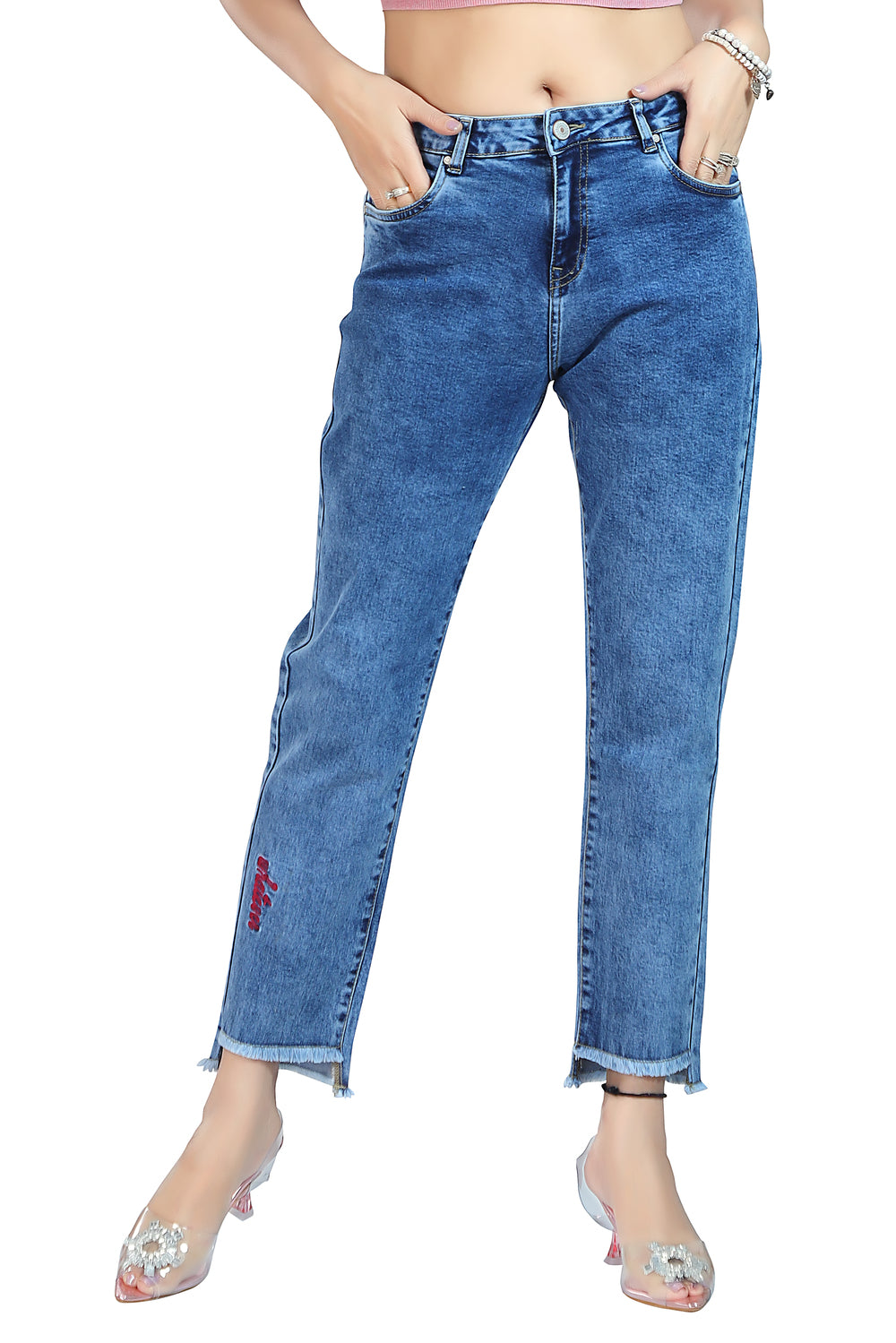Women's Mid Rise, Slim Fit, Stretchable, Sky Blue, 1014