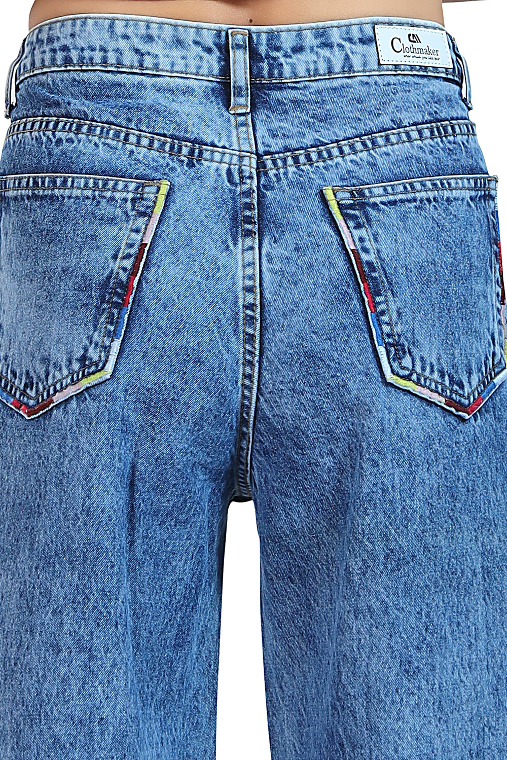 Women's High Rise Wide Leg Fit Sky Blue Non Stretchable Denim Jeans 1008