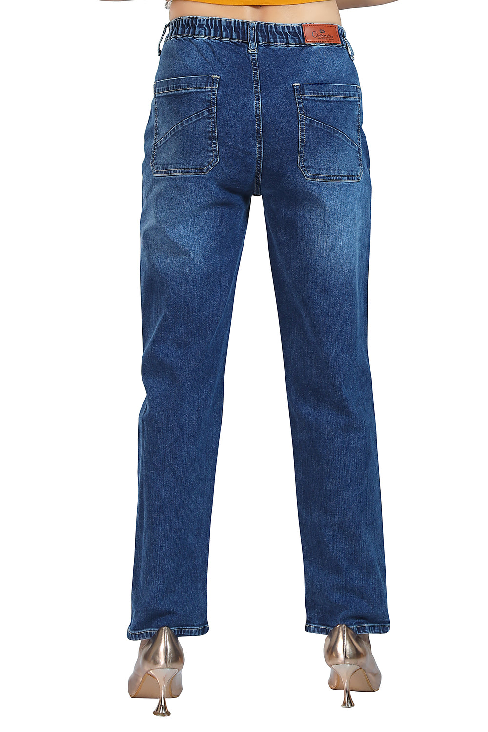 Women's Mid Rise Straight Fit Mid Blue Stretchable Denim Jeans 1022