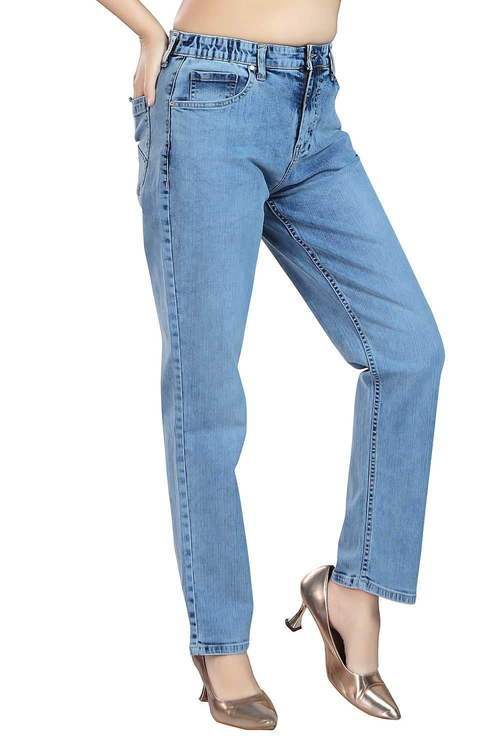 Women's Mid Rise Straight Fit Light Blue Stretchable Denim Jeans 1020