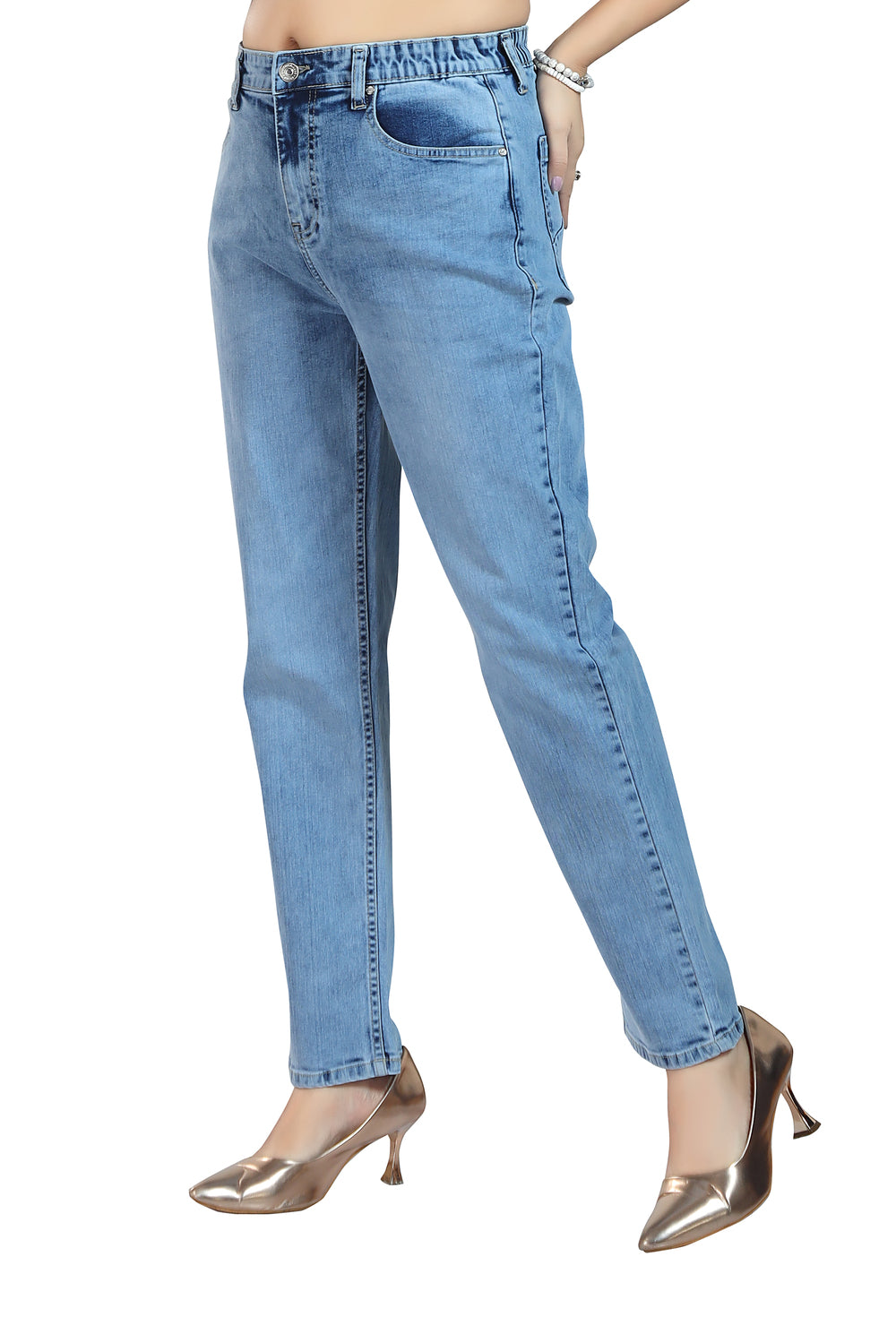 Women's Mid Rise Straight Fit Light Blue Stretchable Denim Jeans 1020