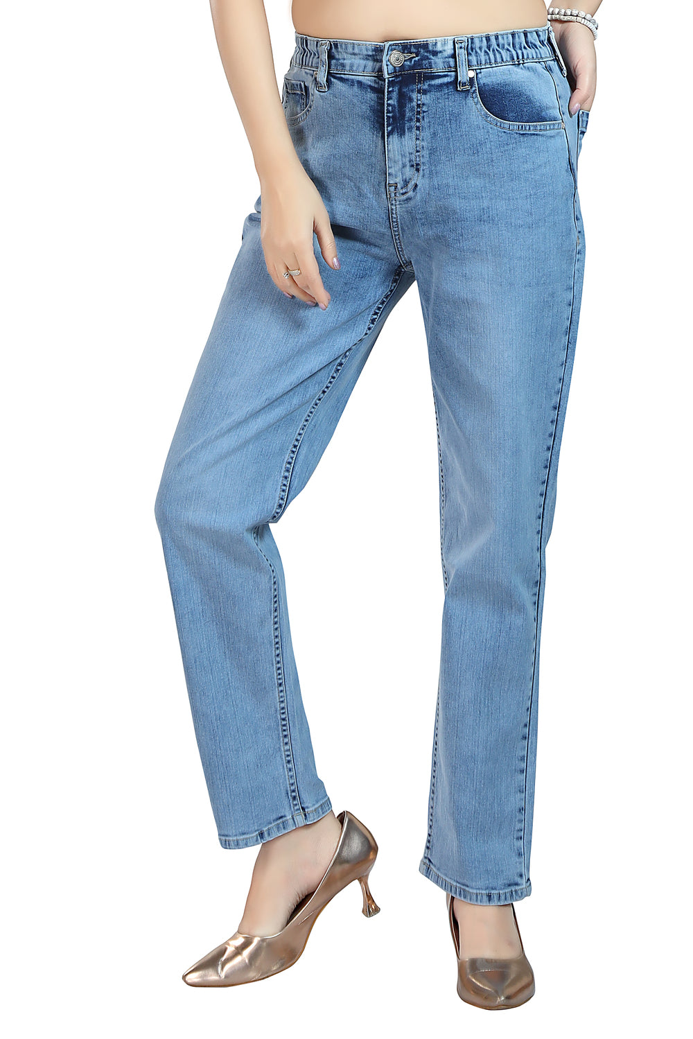 Women's Mid Rise Straight Fit Light Blue Stretchable Denim Jeans 1020