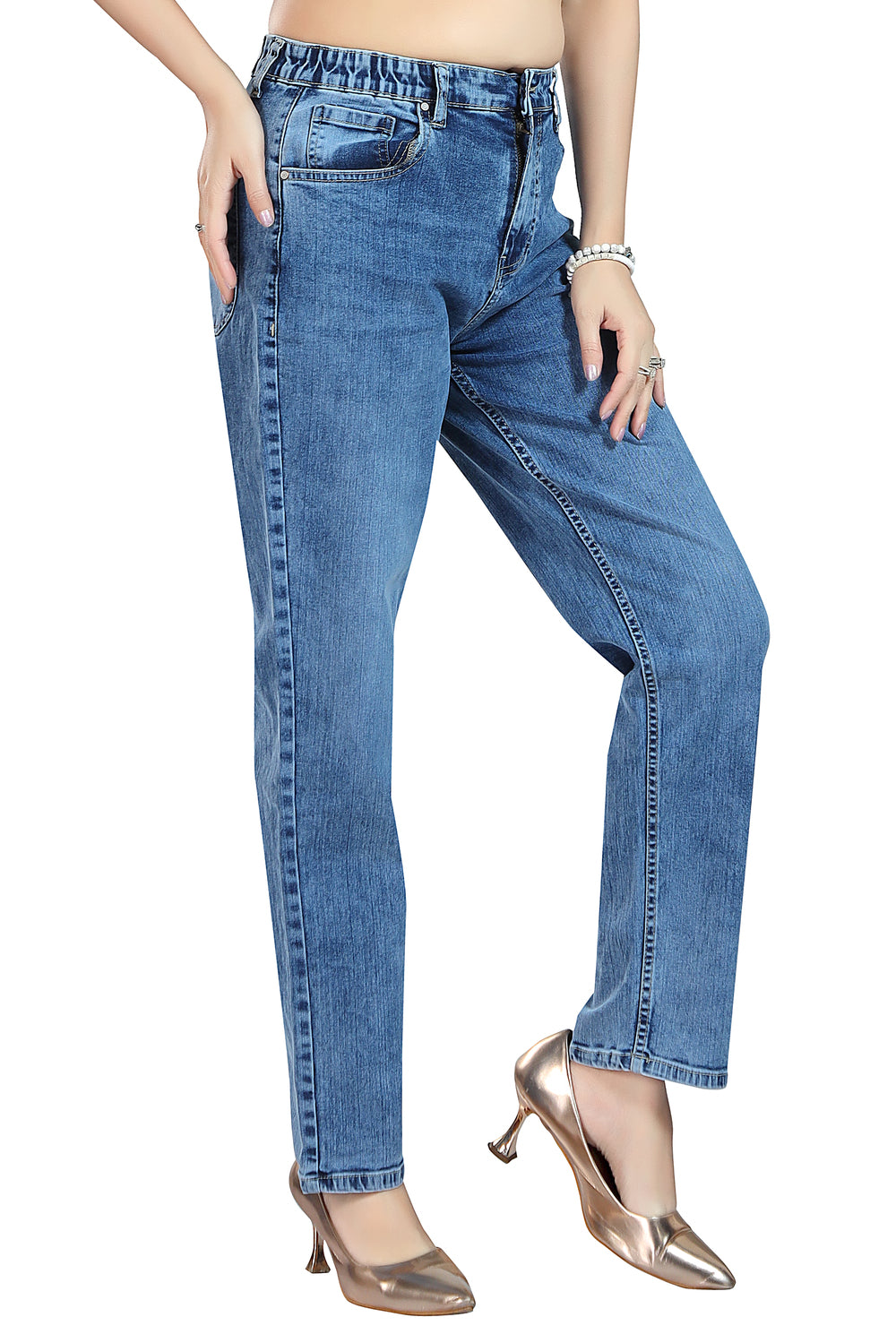 Women's Mid Rise Straight Fit Sky Blue Stretchable Denim Jeans 1021