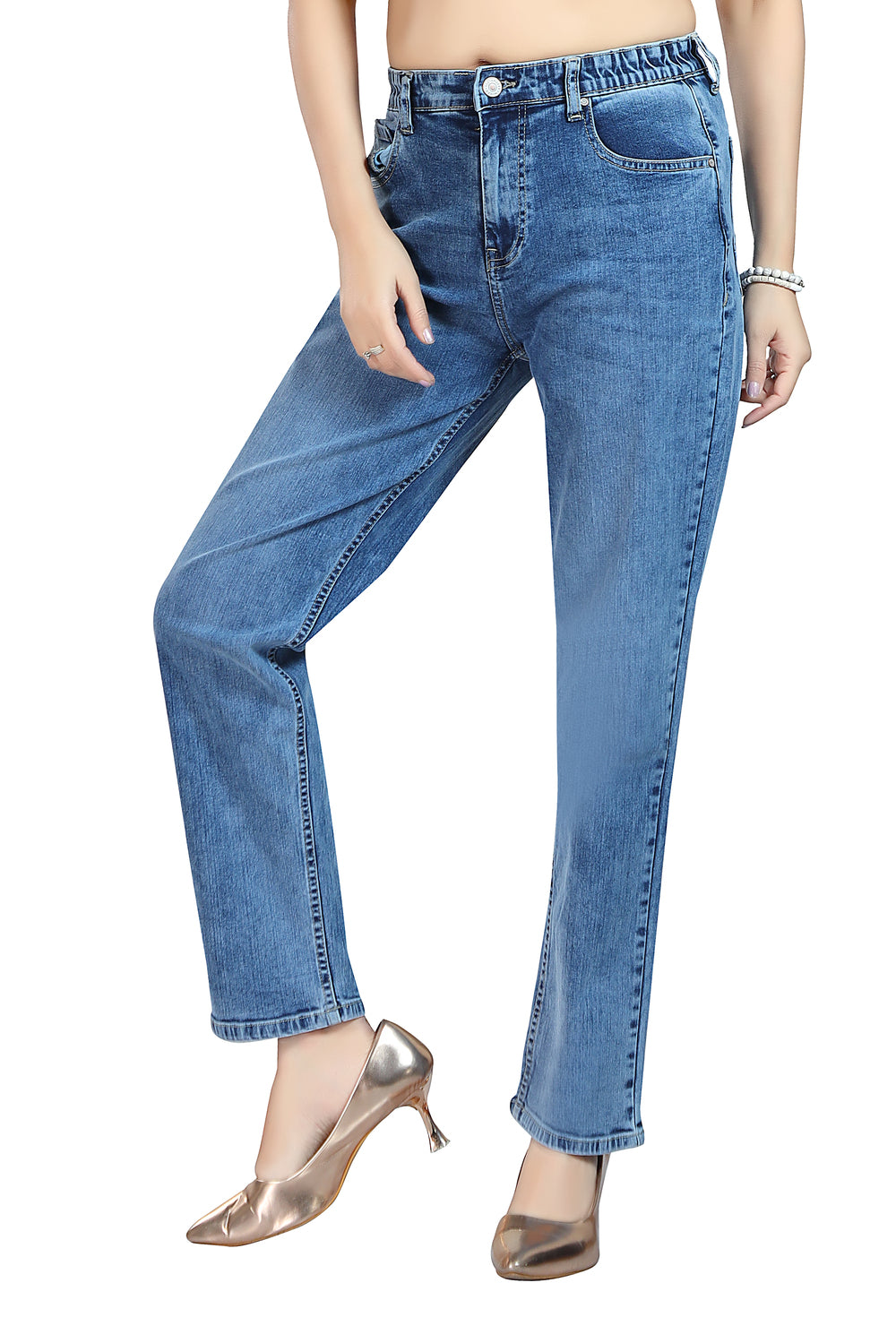 Women's Mid Rise Straight Fit Sky Blue Stretchable Denim Jeans 1021