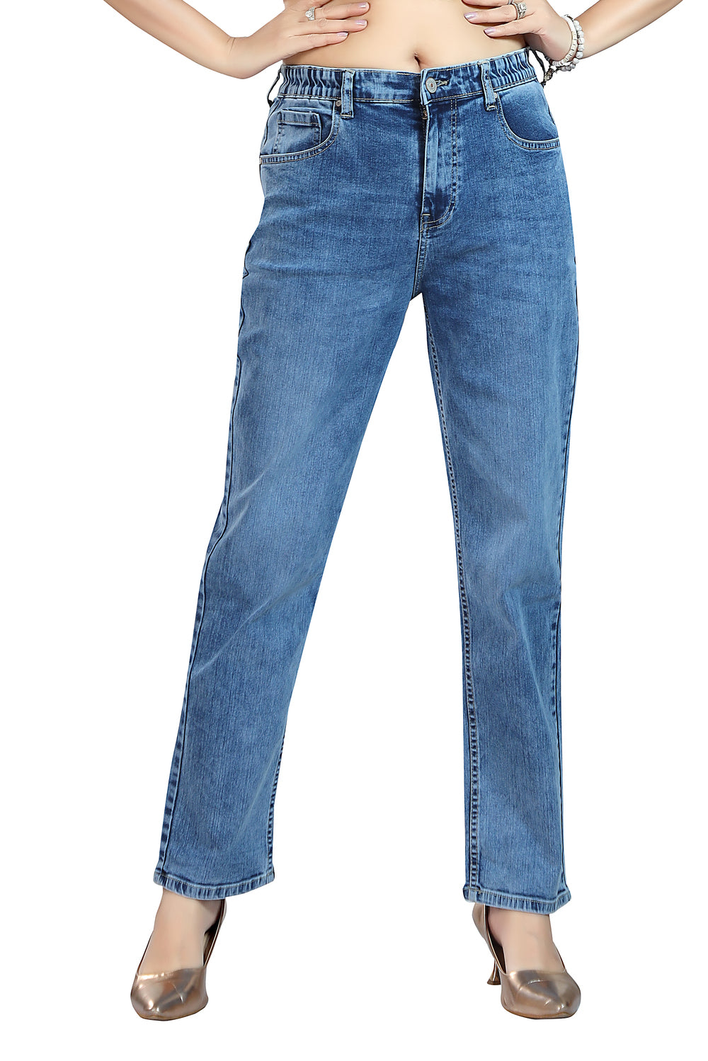 Women's Mid Rise Straight Fit Sky Blue Stretchable Denim Jeans 1021