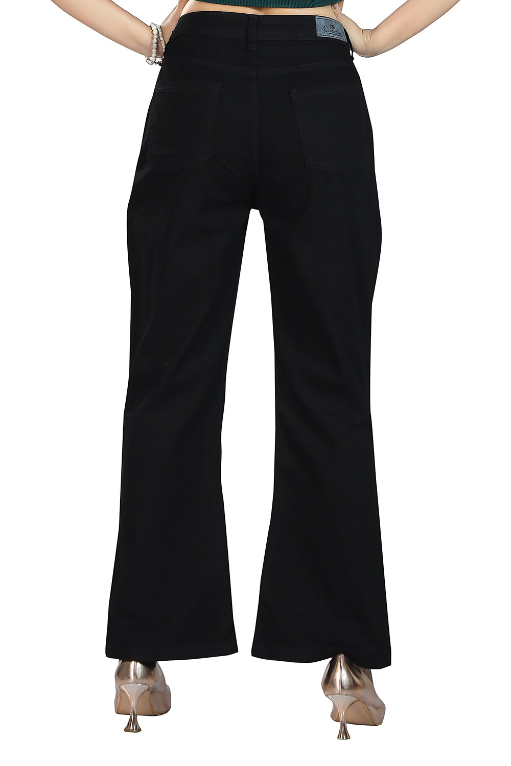 Women's High Rise Flare Fit Black Non-Stretchable Denim Jeans 1019