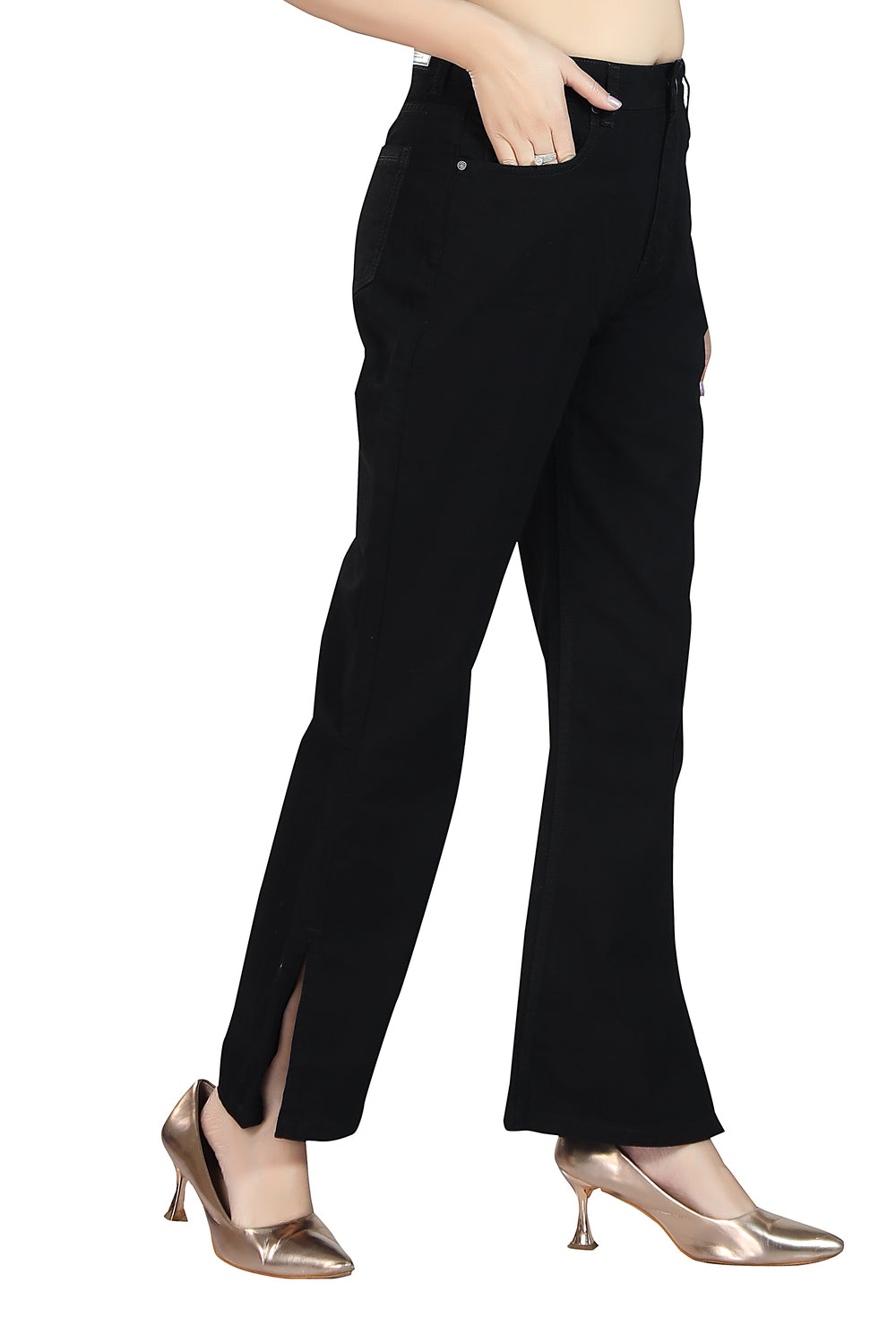Women's High Rise Flare Fit Black Non-Stretchable Denim Jeans 1019