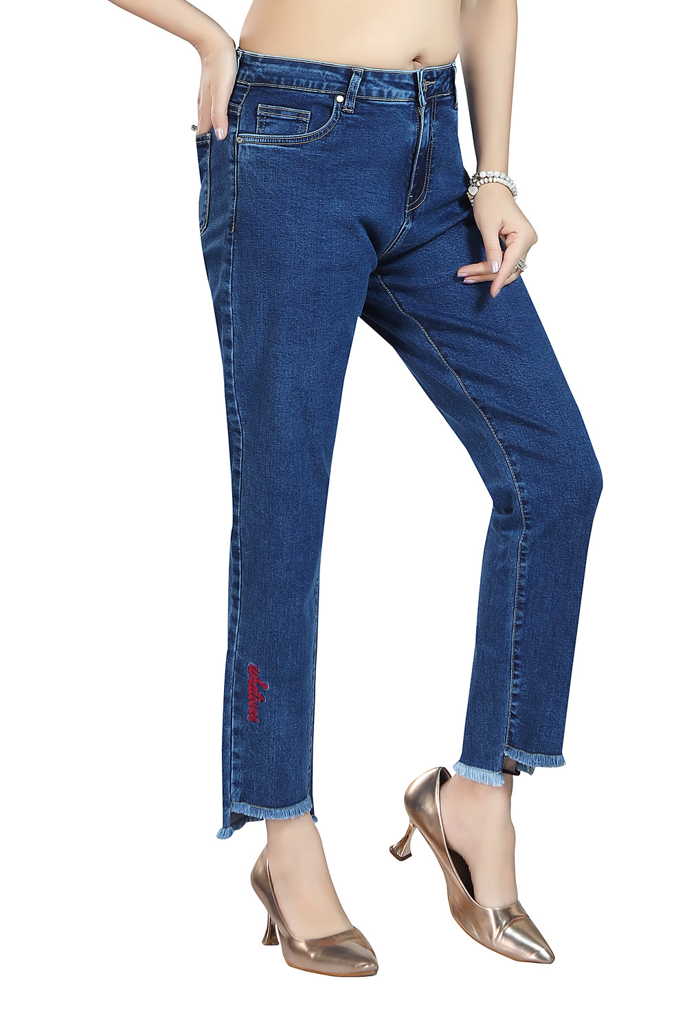 Women's Mid Rise Slim Fit Indigo Stretchable Denim Jeans 1015