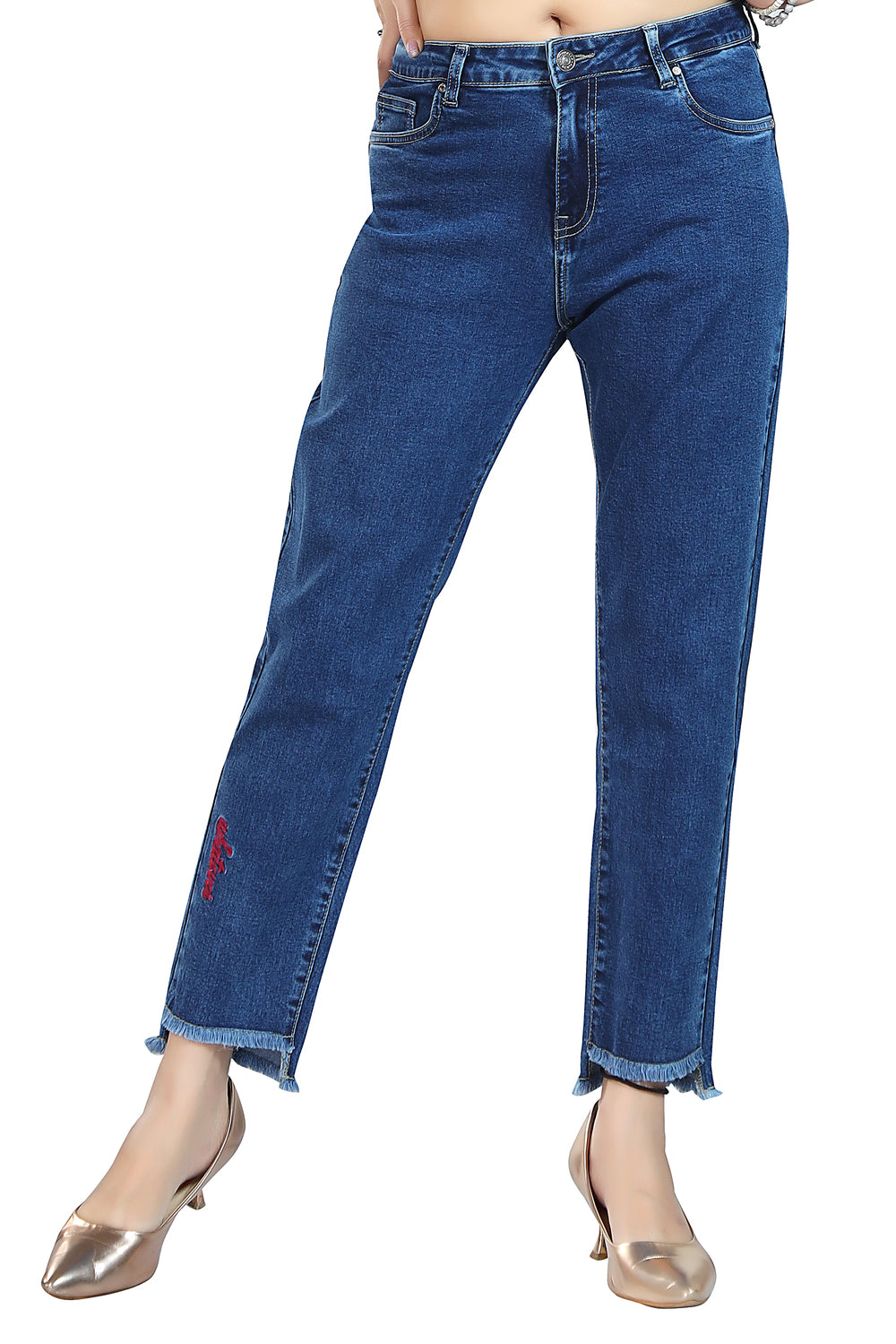 Women's Mid Rise Slim Fit Indigo Stretchable Denim Jeans 1015