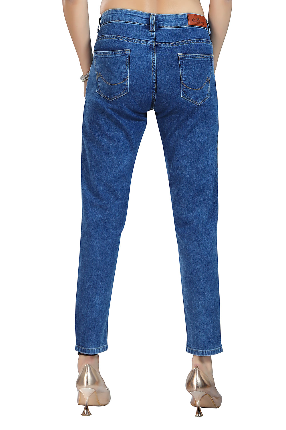 Women's Mid Rise Slim Fit Mid Blue Stretchable Denim Jeans 1010