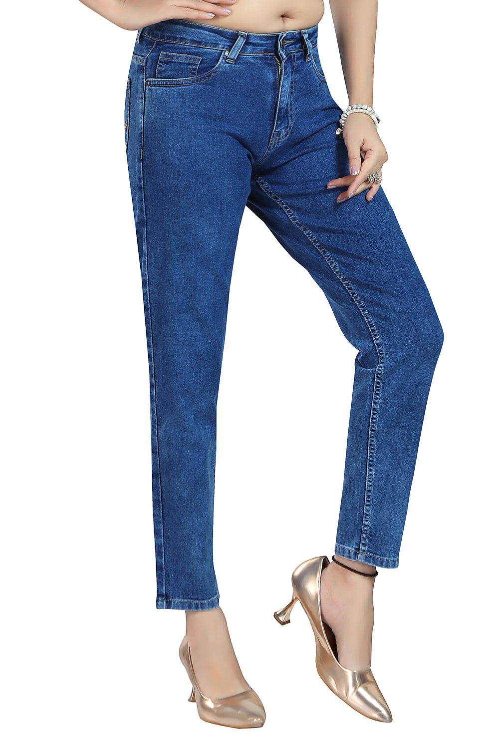 Women's Mid Rise Slim Fit Mid Blue Stretchable Denim Jeans 1010