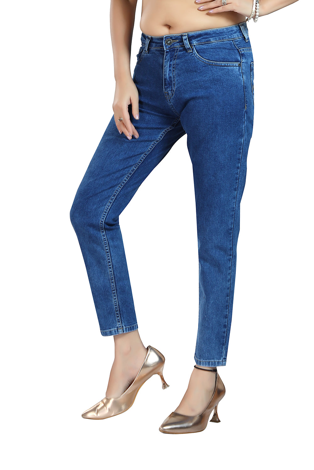 Women's Mid Rise Slim Fit Mid Blue Stretchable Denim Jeans 1010