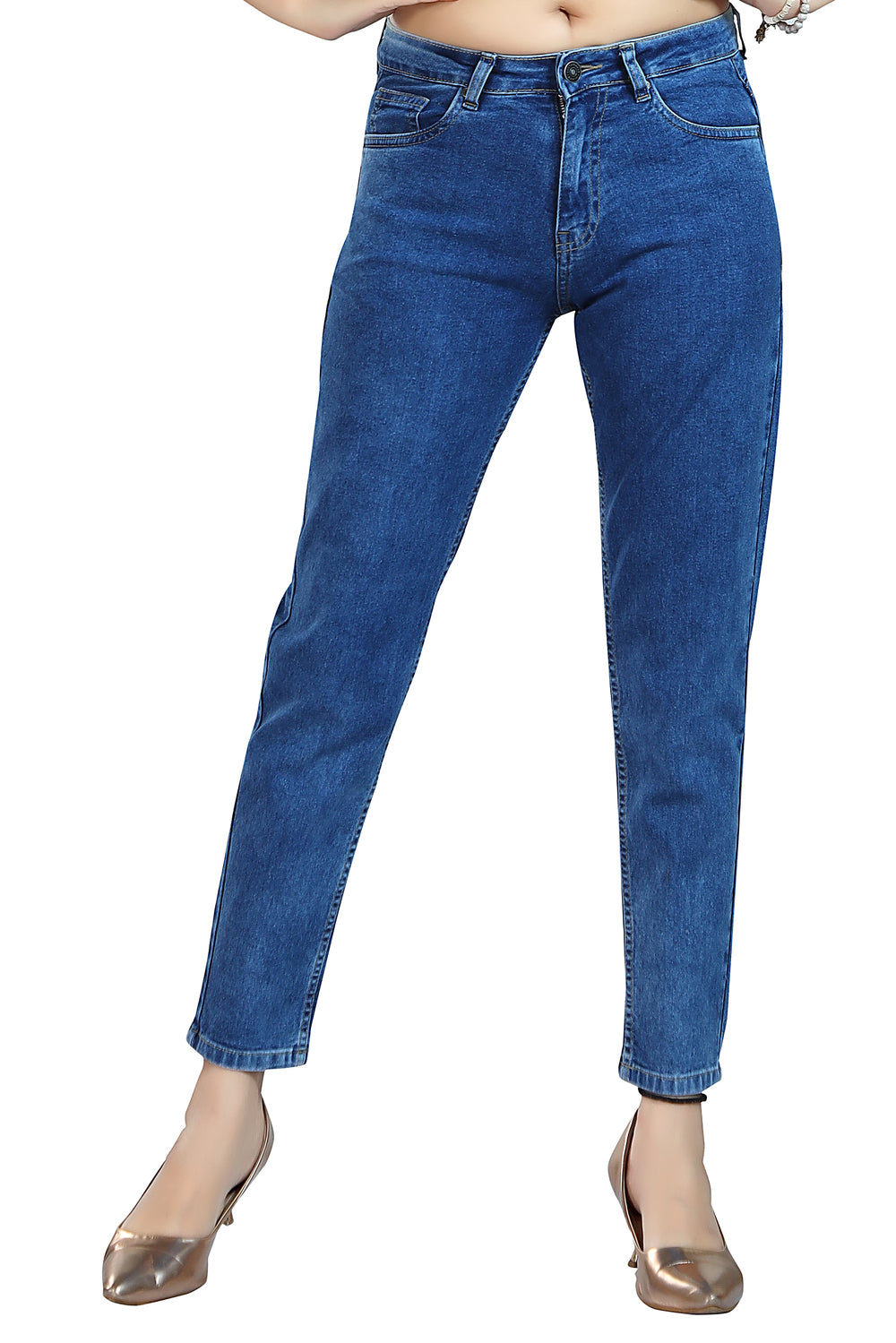 Women's Mid Rise Slim Fit Mid Blue Stretchable Denim Jeans 1010