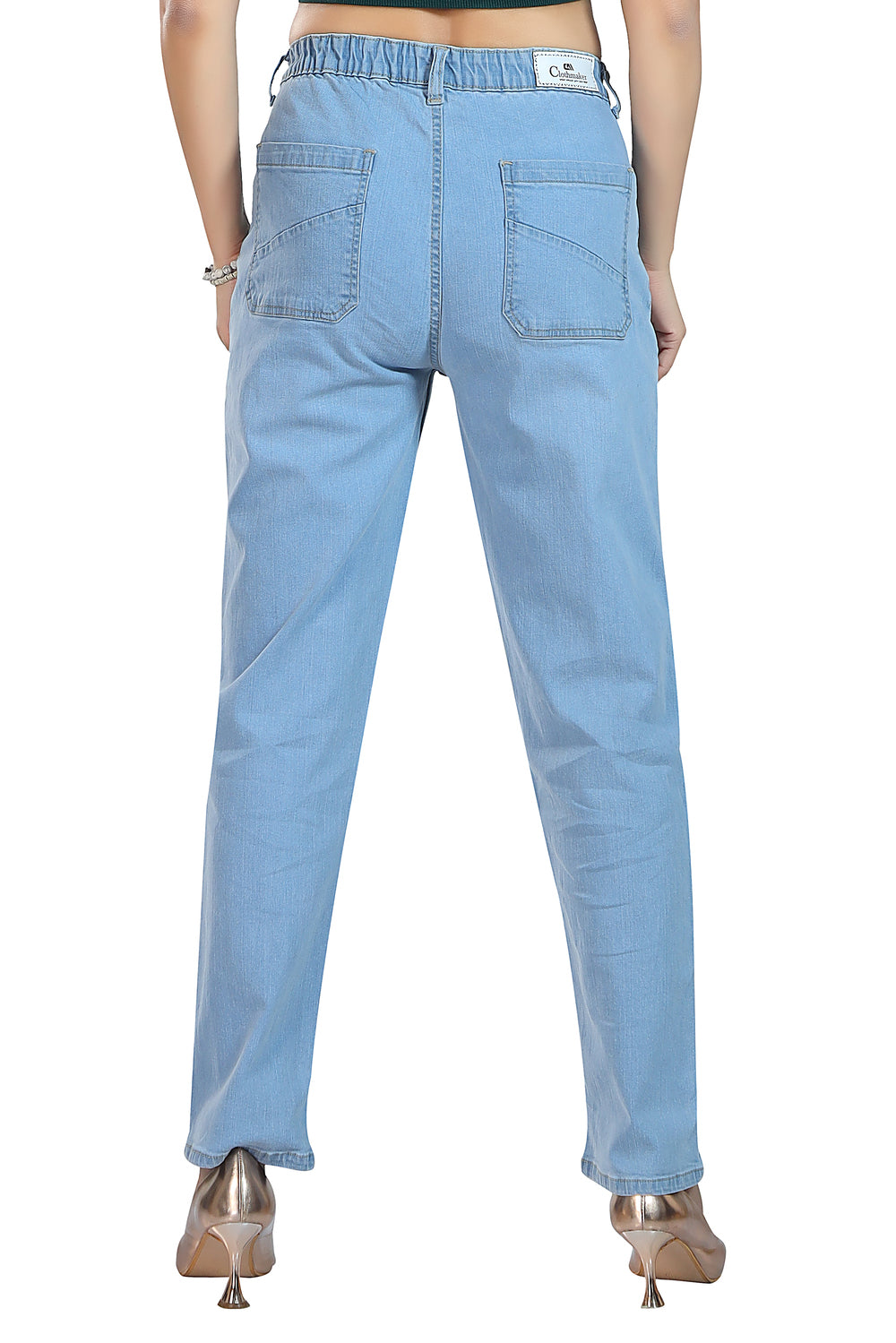 Women's Mid Rise Straight Fit Light Blue Stretchable Denim Jeans 1025
