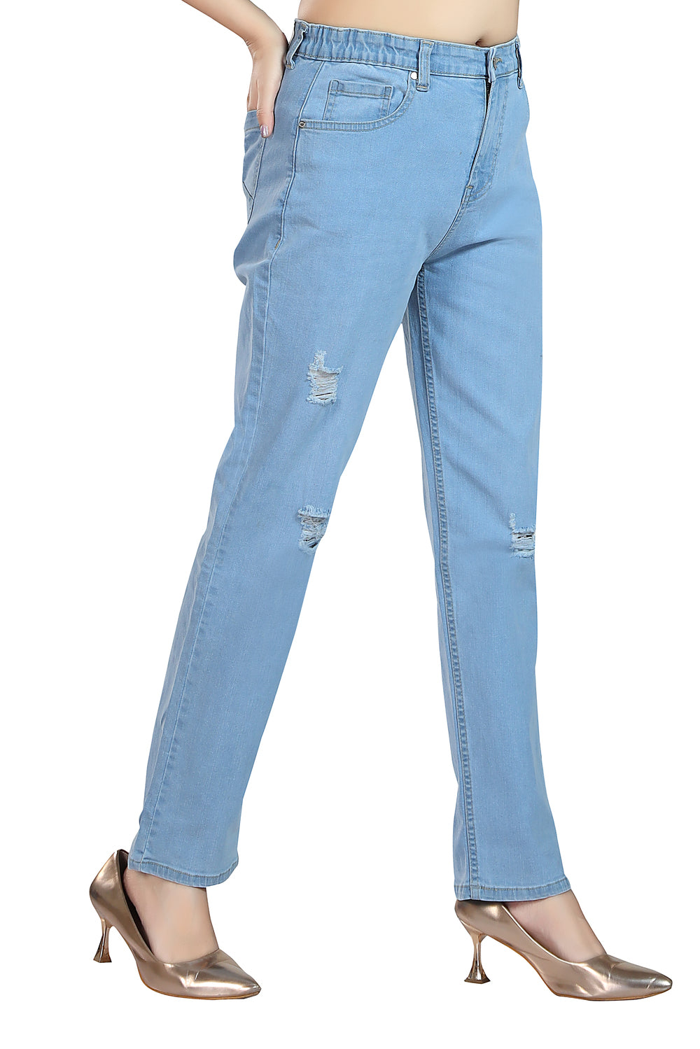 Women's Mid Rise Straight Fit Light Blue Stretchable Denim Jeans 1025