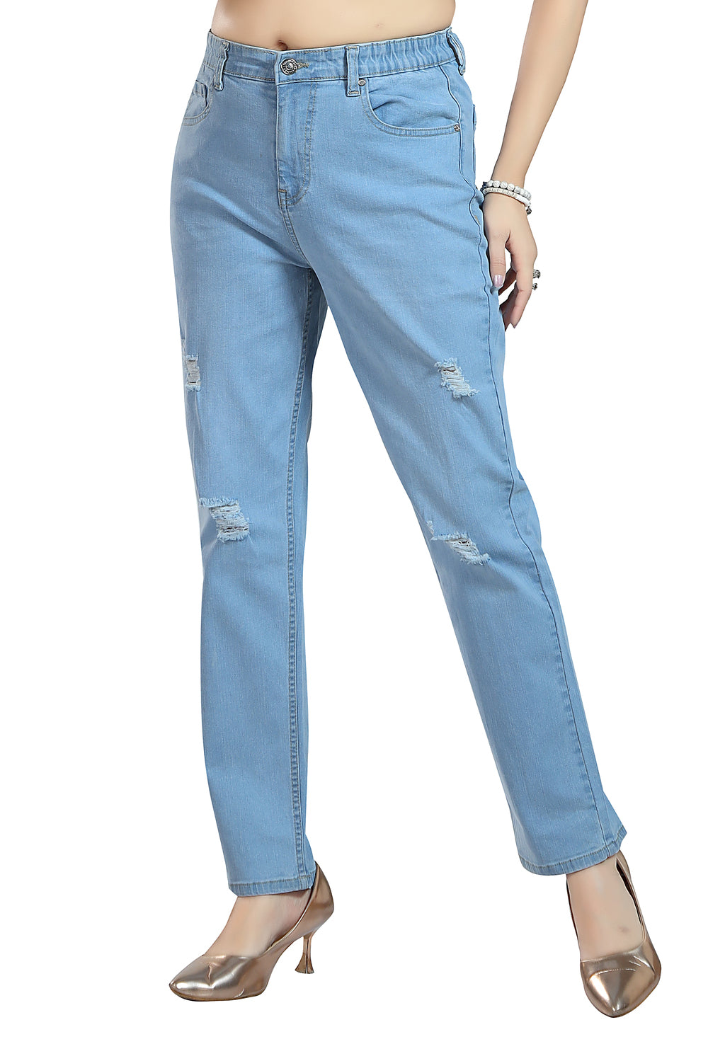 Women's Mid Rise Straight Fit Light Blue Stretchable Denim Jeans 1025