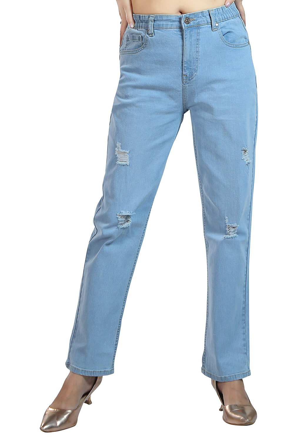 Women's Mid Rise Straight Fit Light Blue Stretchable Denim Jeans 1025