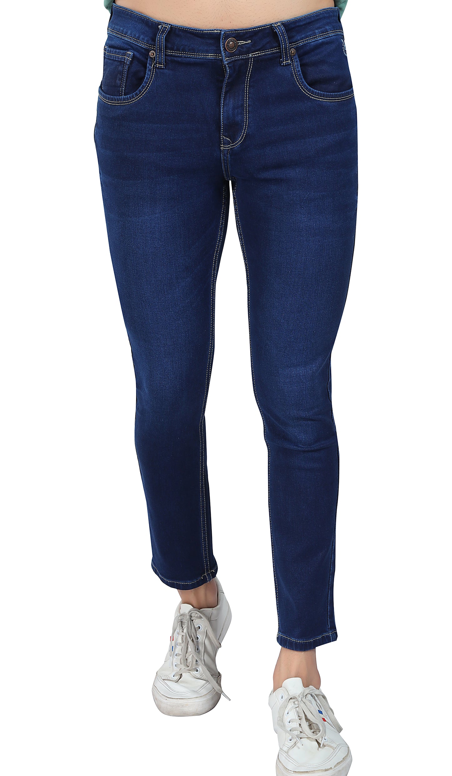 Men's Slim Fit Ankle Length Dark Blue Stretchable Denim Jeans 452