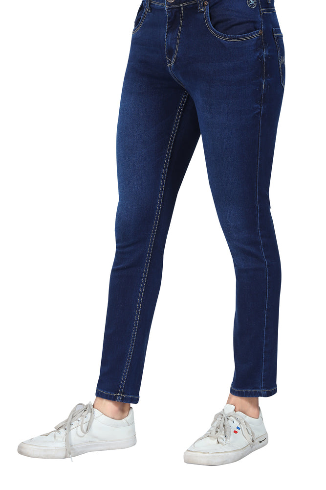 Men's Slim Fit Ankle Length Dark Blue Stretchable Denim Jeans 452