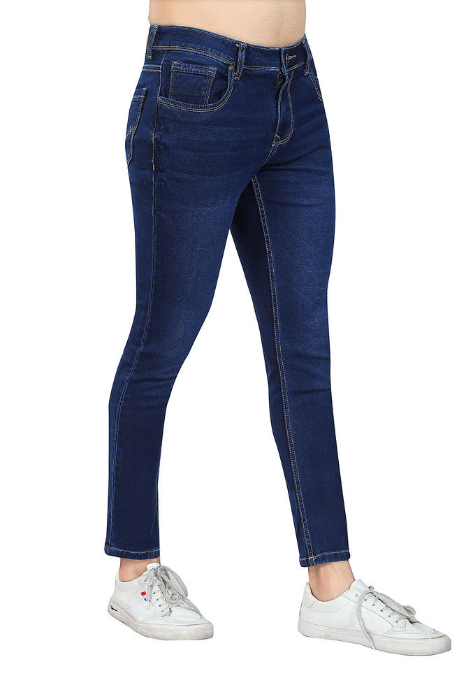 Men's Slim Fit Ankle Length Dark Blue Stretchable Denim Jeans 452
