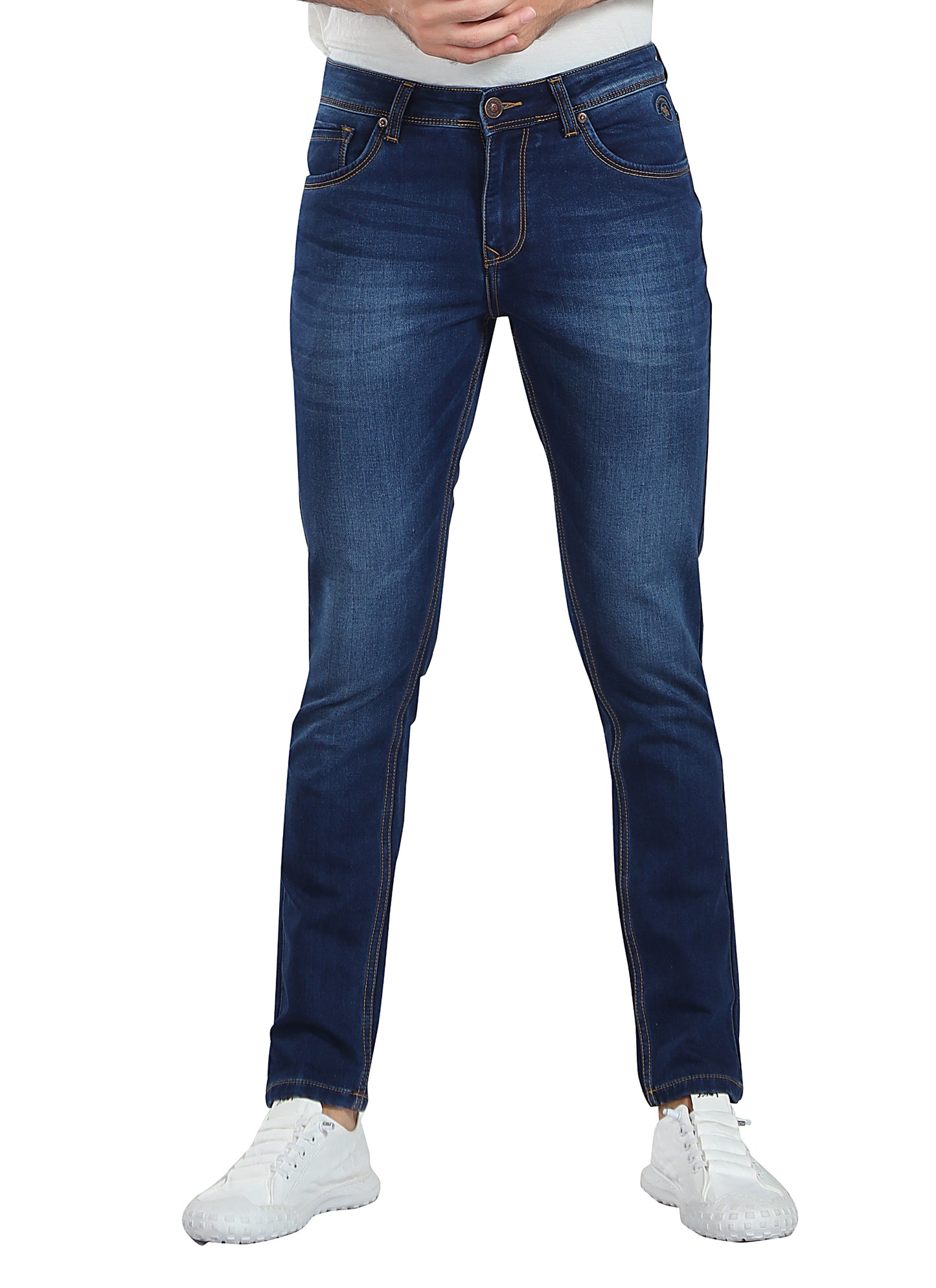 Men's Slim Fit Ankle Length Dark Blue Stretchable Denim Jeans 460