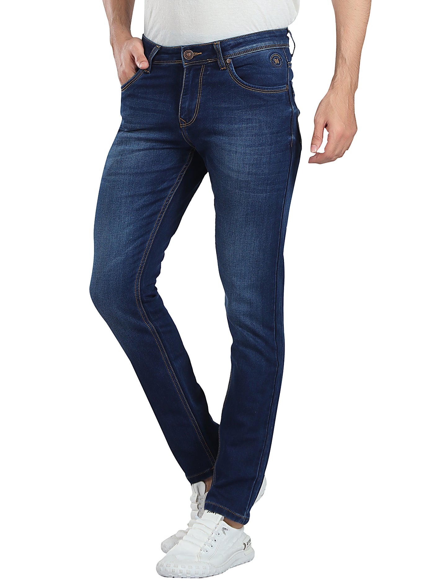 Men's Slim Fit Ankle Length Dark Blue Stretchable Denim Jeans 460