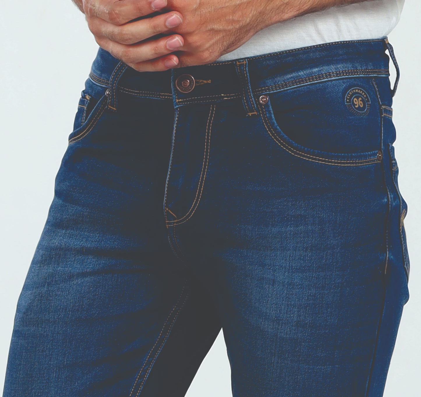 Men's Slim Fit Ankle Length Dark Blue Stretchable Denim Jeans 460