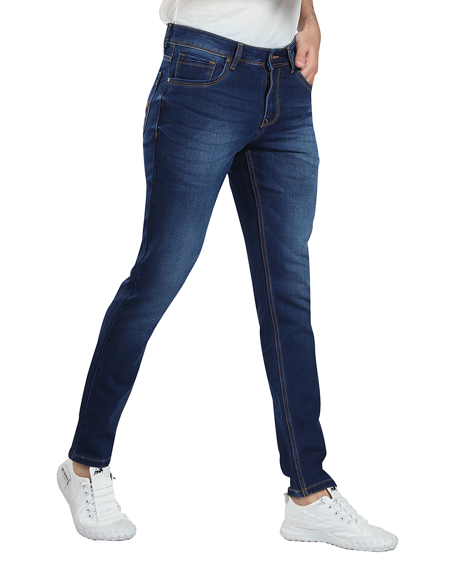 Men's Slim Fit Ankle Length Dark Blue Stretchable Denim Jeans 460