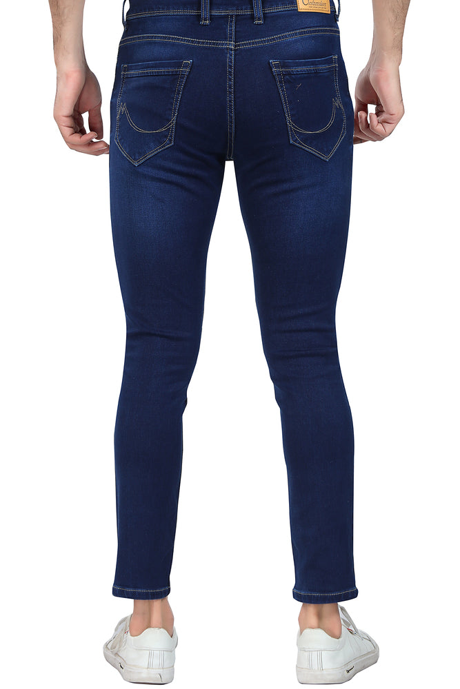 Men's Slim Fit Ankle Length Dark Blue Stretchable Denim Jeans 452